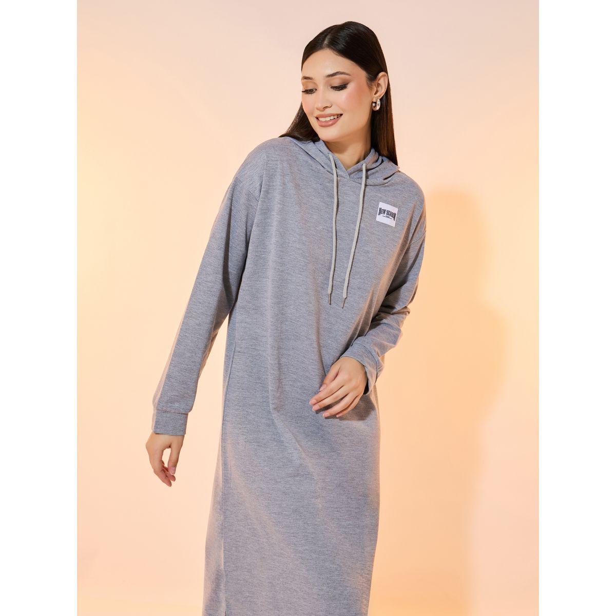 فستان ميدي سادة بياقة هودي وشارة مُرقعة-women-clothing-dresses-image-3