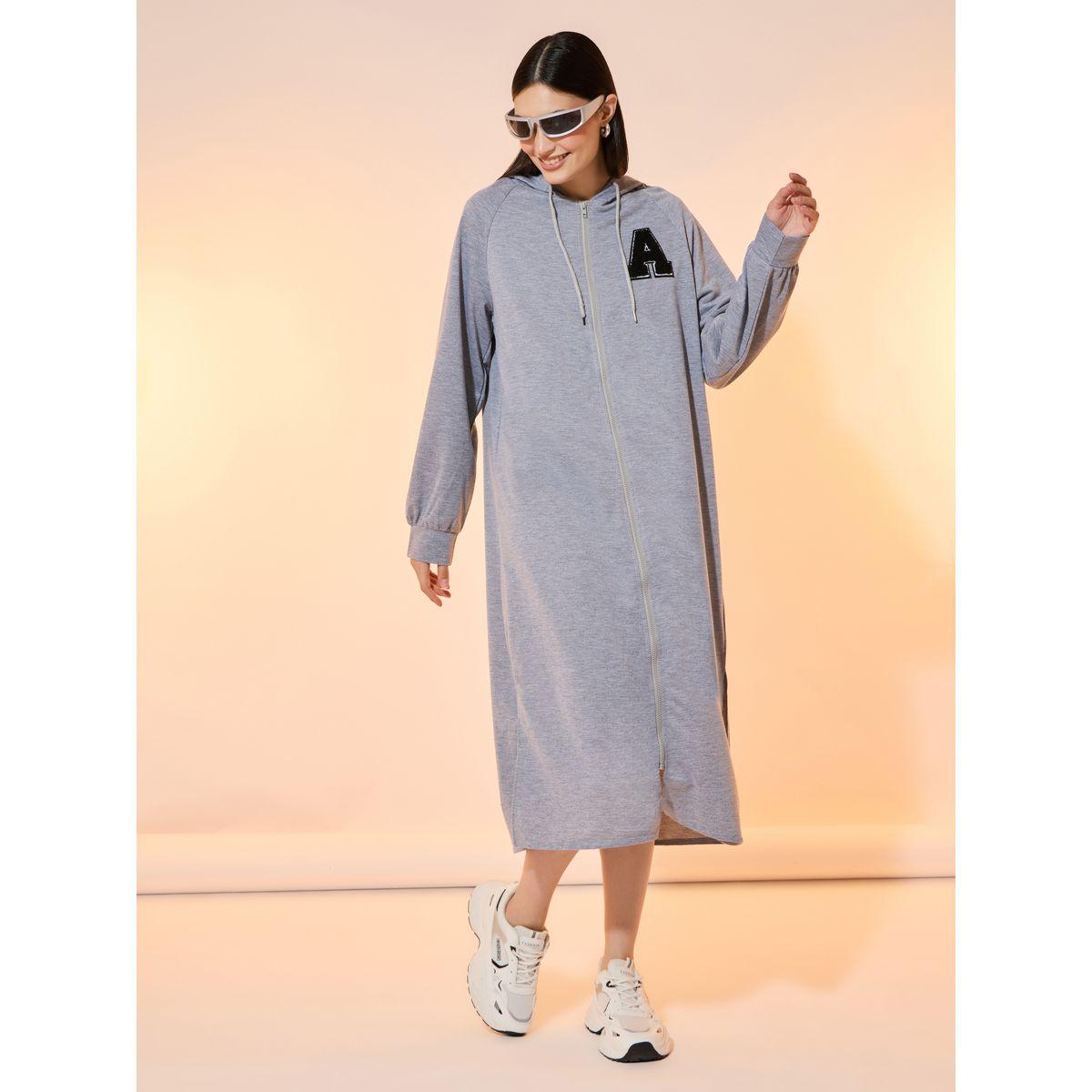فستان ميدي بياقة هودي وسحَّاب غلق وشارة-women-clothing-dresses-image-1