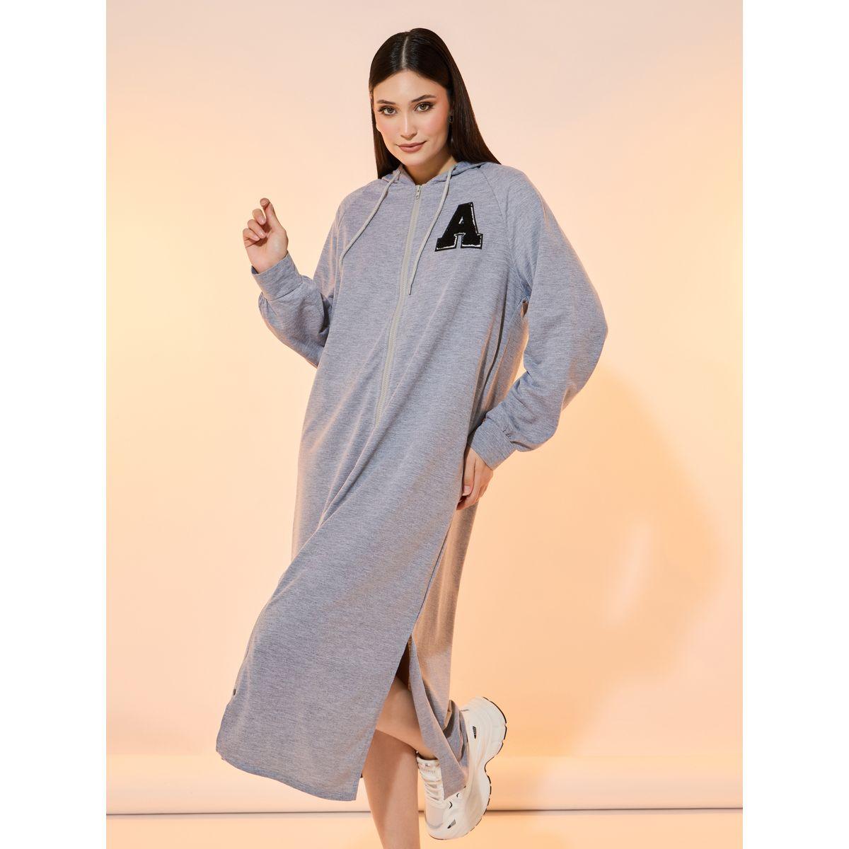 فستان ميدي بياقة هودي وسحَّاب غلق وشارة-women-clothing-dresses-image-3