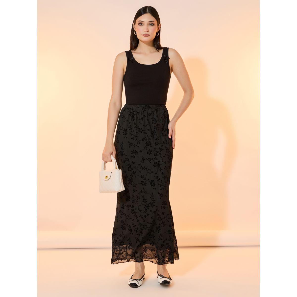Take Two Flocked Pattern Maxi Skirt with Elastic Waistband-women-clothing-bottoms-skirts-image-1