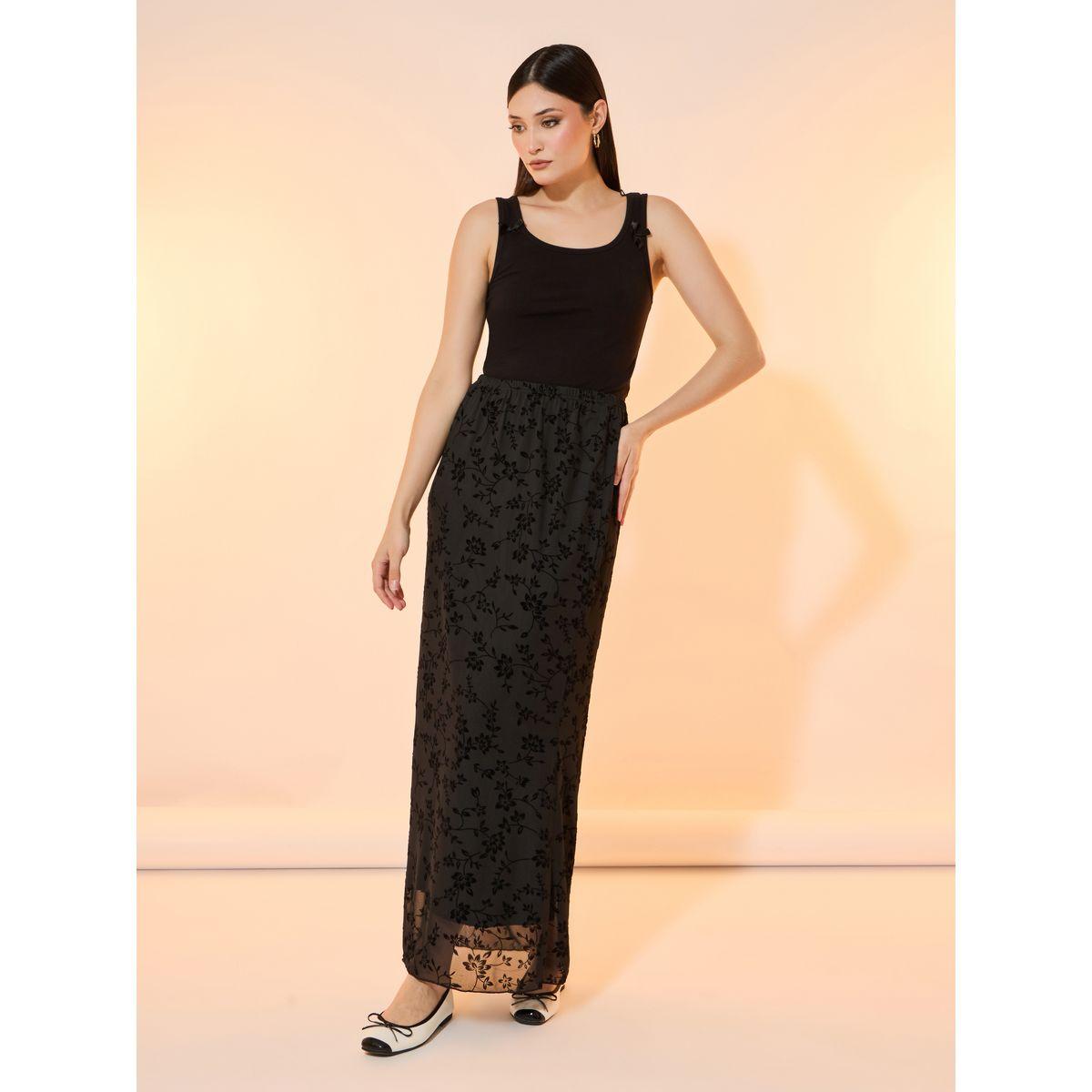 Take Two Flocked Pattern Maxi Skirt with Elastic Waistband-women-clothing-bottoms-skirts-image-2