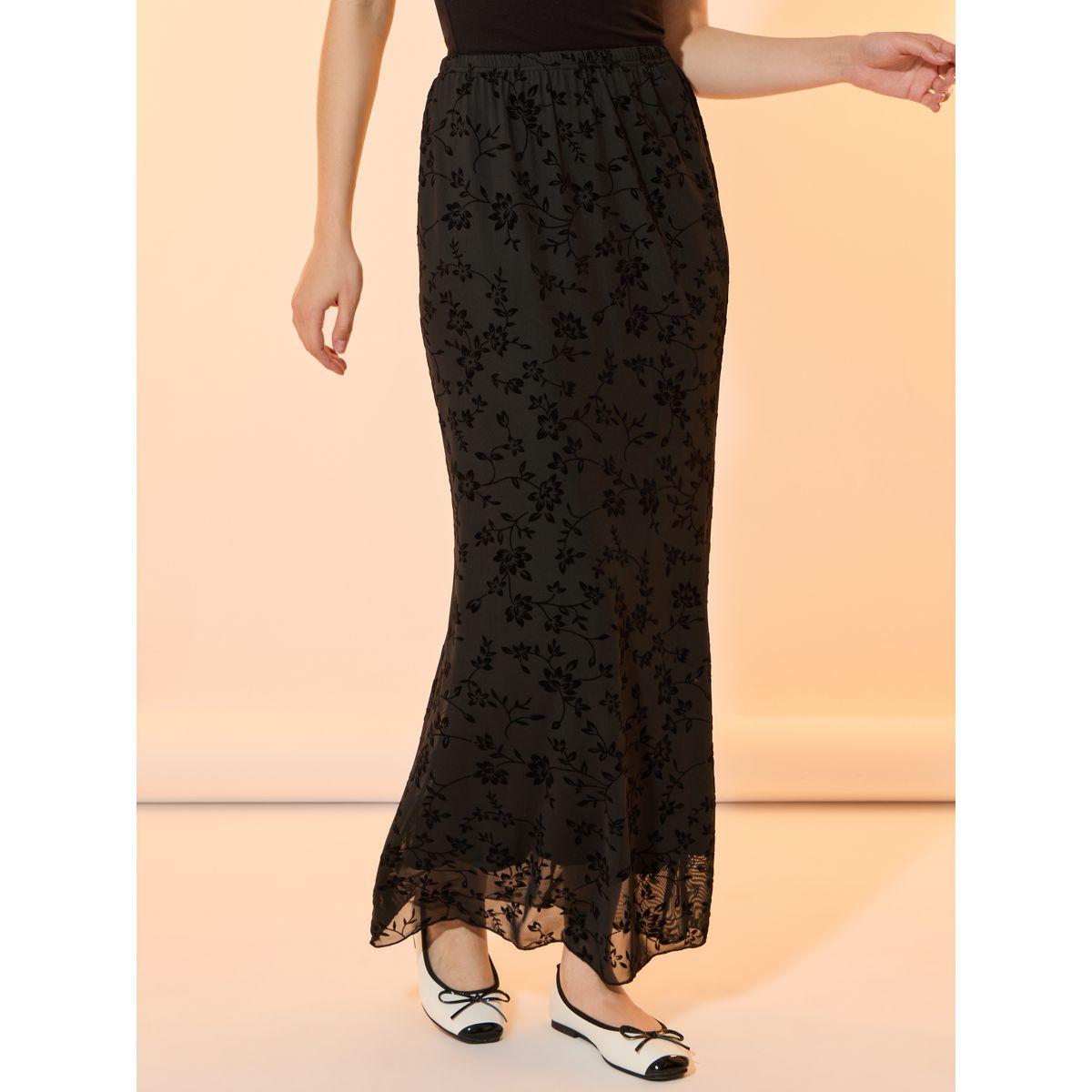 Take Two Flocked Pattern Maxi Skirt with Elastic Waistband-women-clothing-bottoms-skirts-image-3