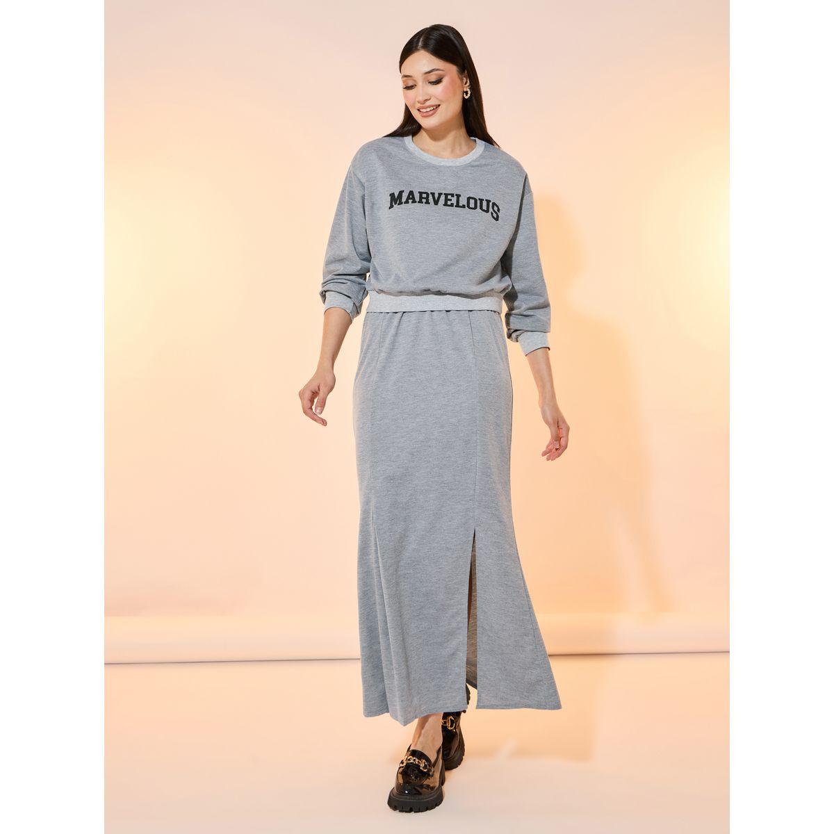 Take Two Marvelous Slogan Print Sweatshirt and Maxi Skirt Co-Ords-women-clothing-coordsets-image-1