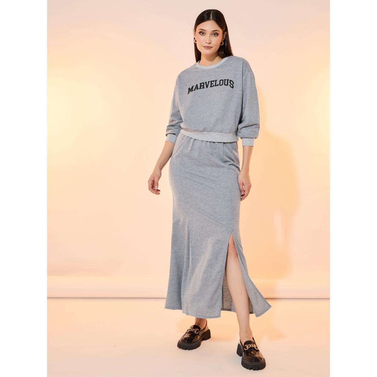Take Two Marvelous Slogan Print Sweatshirt and Maxi Skirt Co-Ords-women-clothing-coordsets-image-6