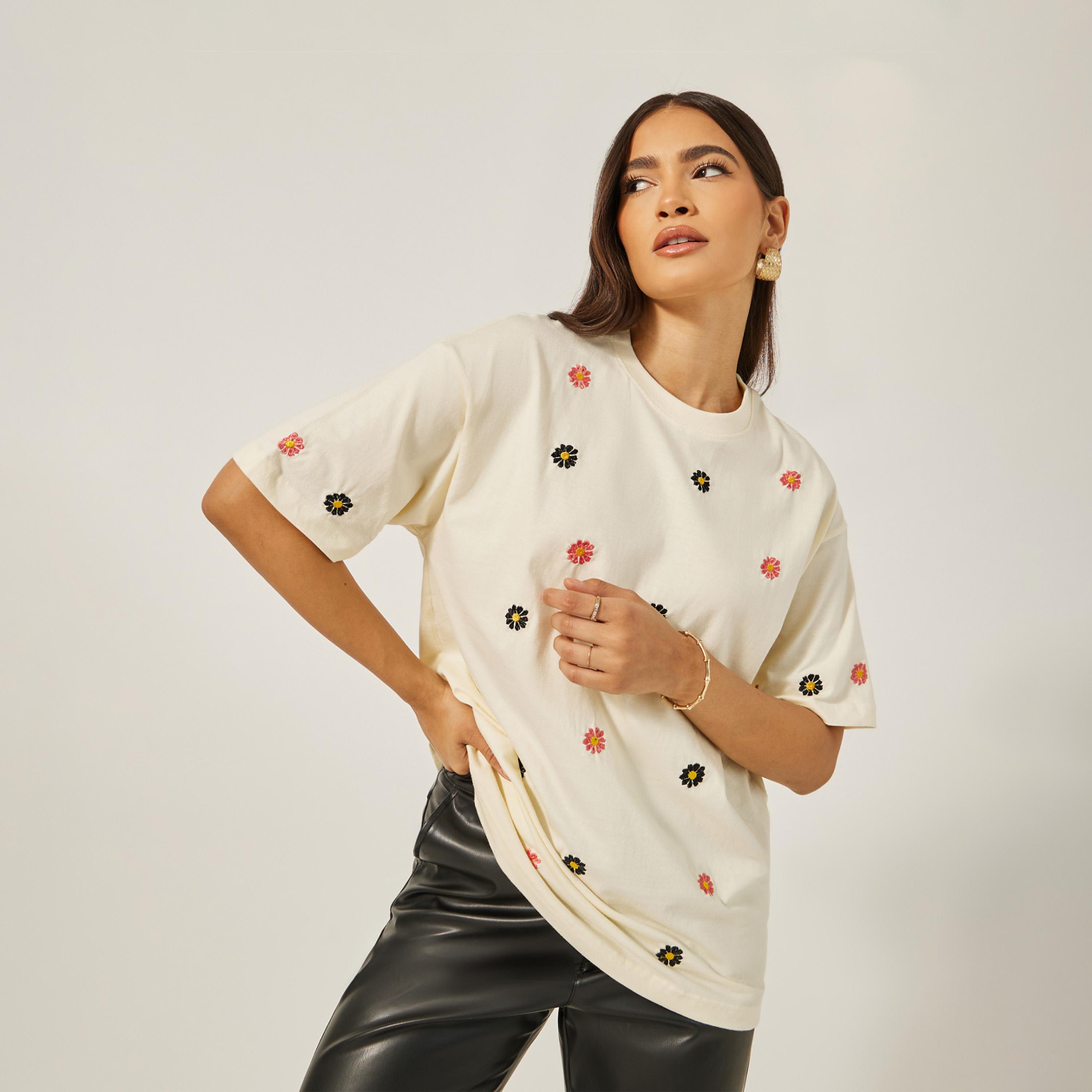 Styli All Over Embroidered Oversized Longline T-Shirt-women-clothing-tshirts-image-1