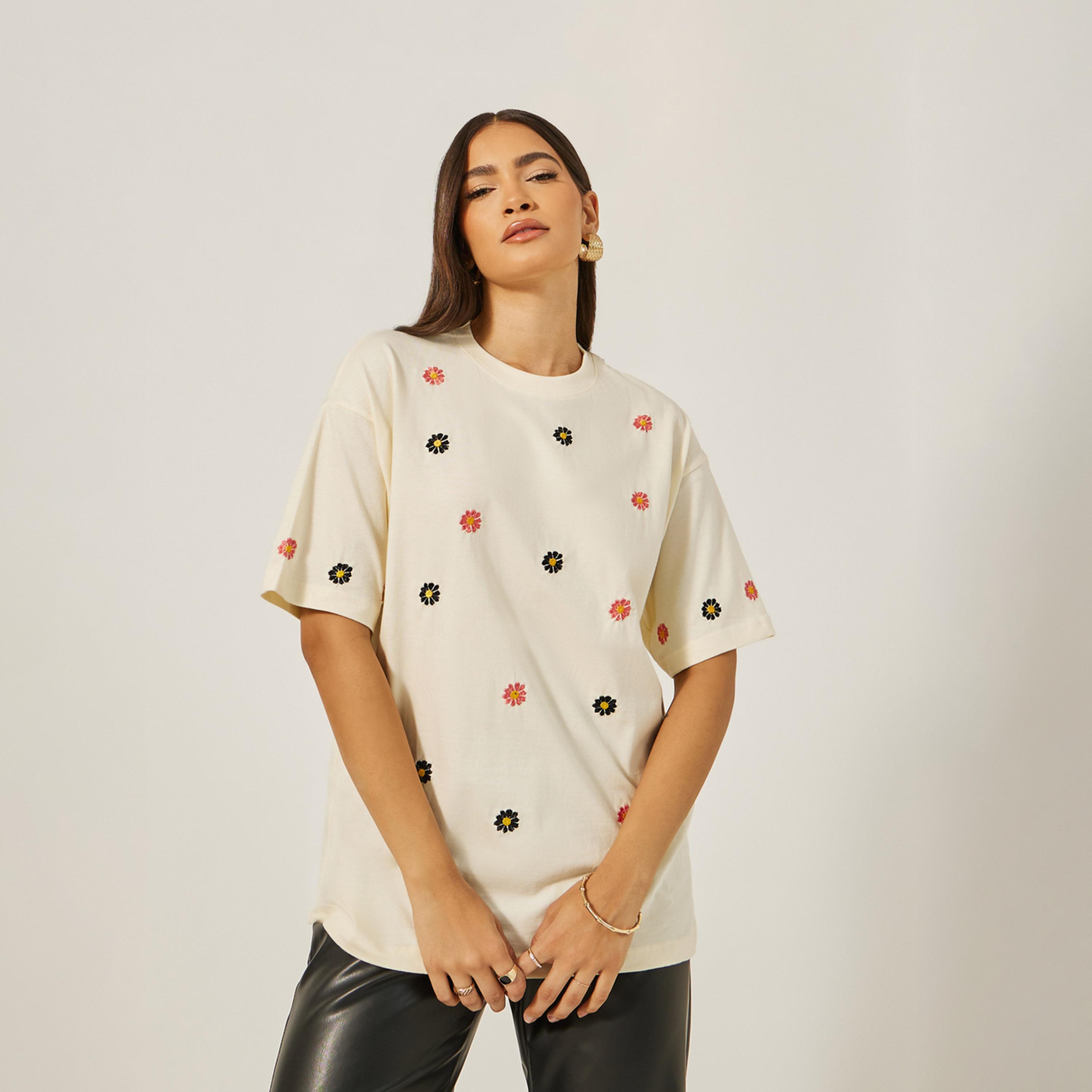 Styli All Over Embroidered Oversized Longline T-Shirt-women-clothing-tshirts-image-3