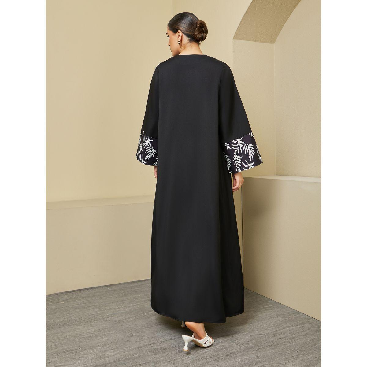 Styli Front Open Abaya with Printed Sleeve Cuff Panel Detail-women-arabicclothing-abayas-image-6