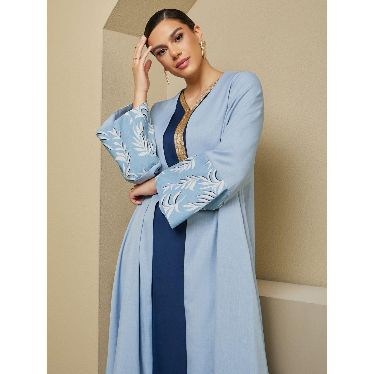 Styli Front Open Abaya with Printed Sleeve Cuff Panel Detail-women-arabicclothing-abayas-image-3