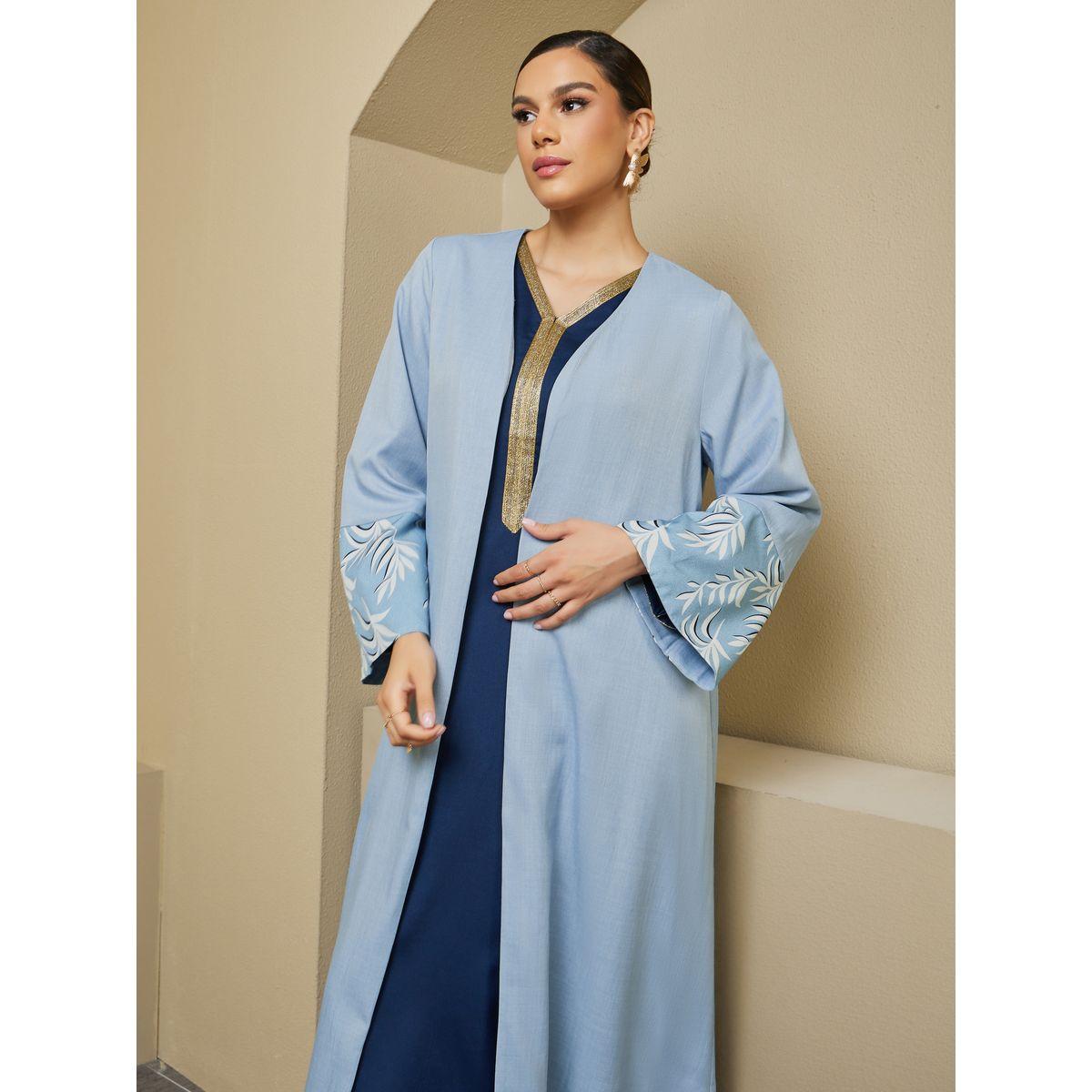 Styli Front Open Abaya with Printed Sleeve Cuff Panel Detail-women-arabicclothing-abayas-image-4