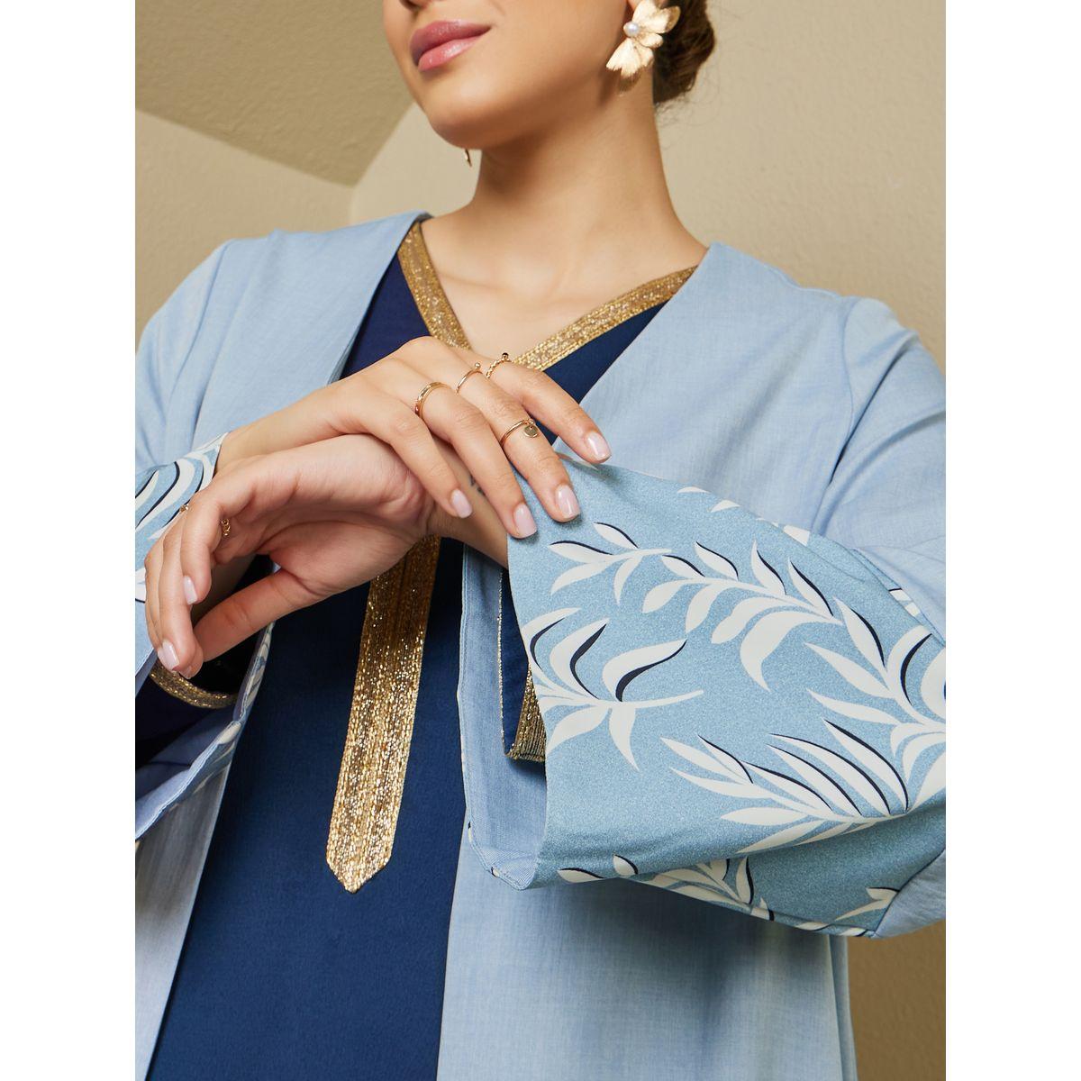 Styli Front Open Abaya with Printed Sleeve Cuff Panel Detail-women-arabicclothing-abayas-image-5