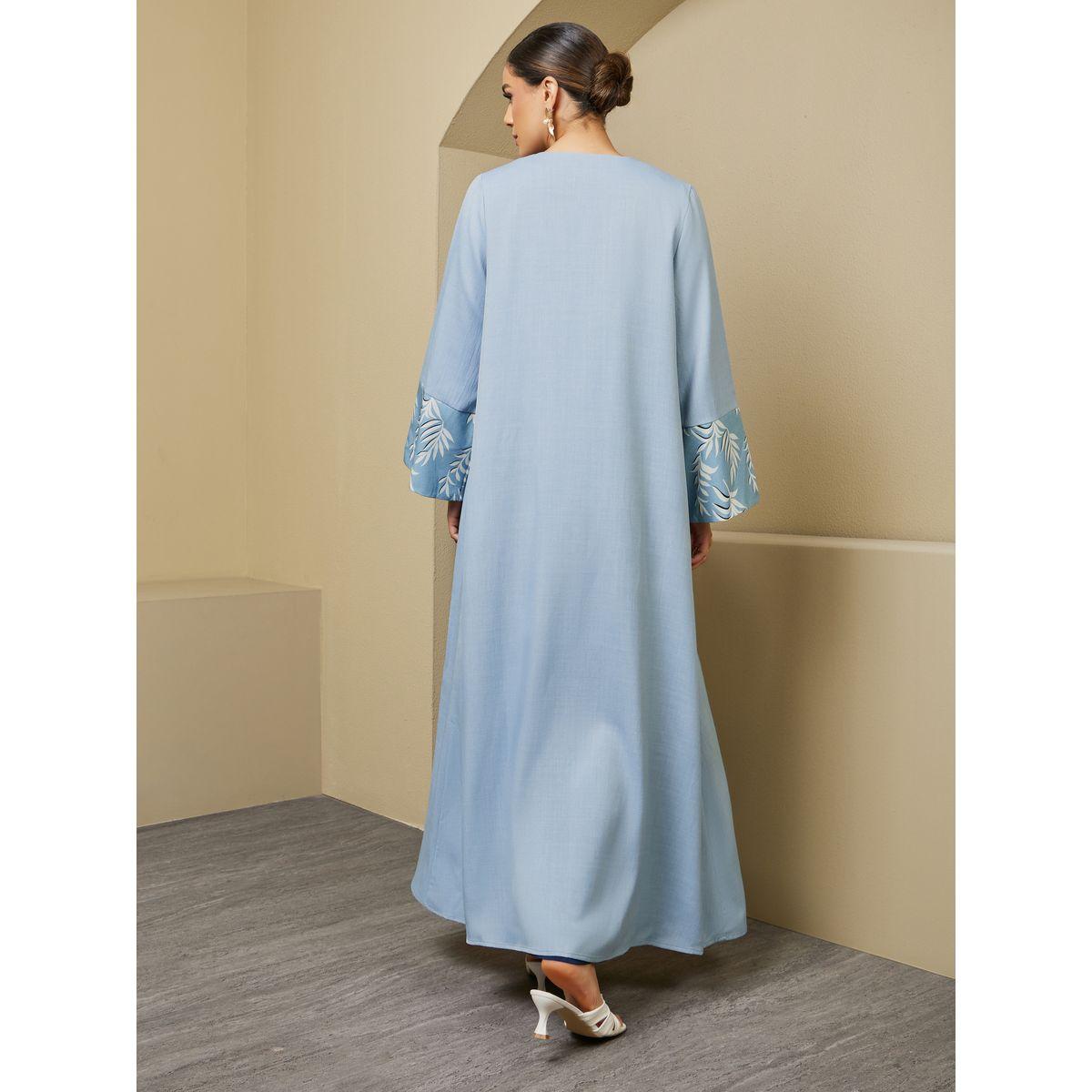 Styli Front Open Abaya with Printed Sleeve Cuff Panel Detail-women-arabicclothing-abayas-image-6