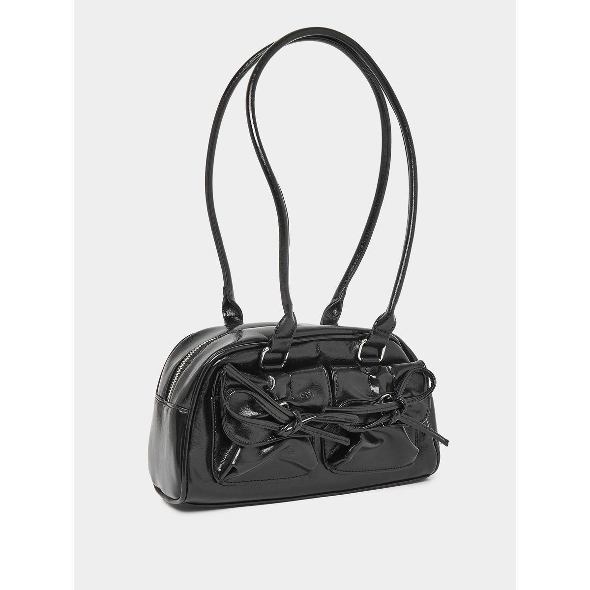 Leather Look Bow Detail Shoulder Bag with Top Handle-women-bagsandwallets-handbags-image-1