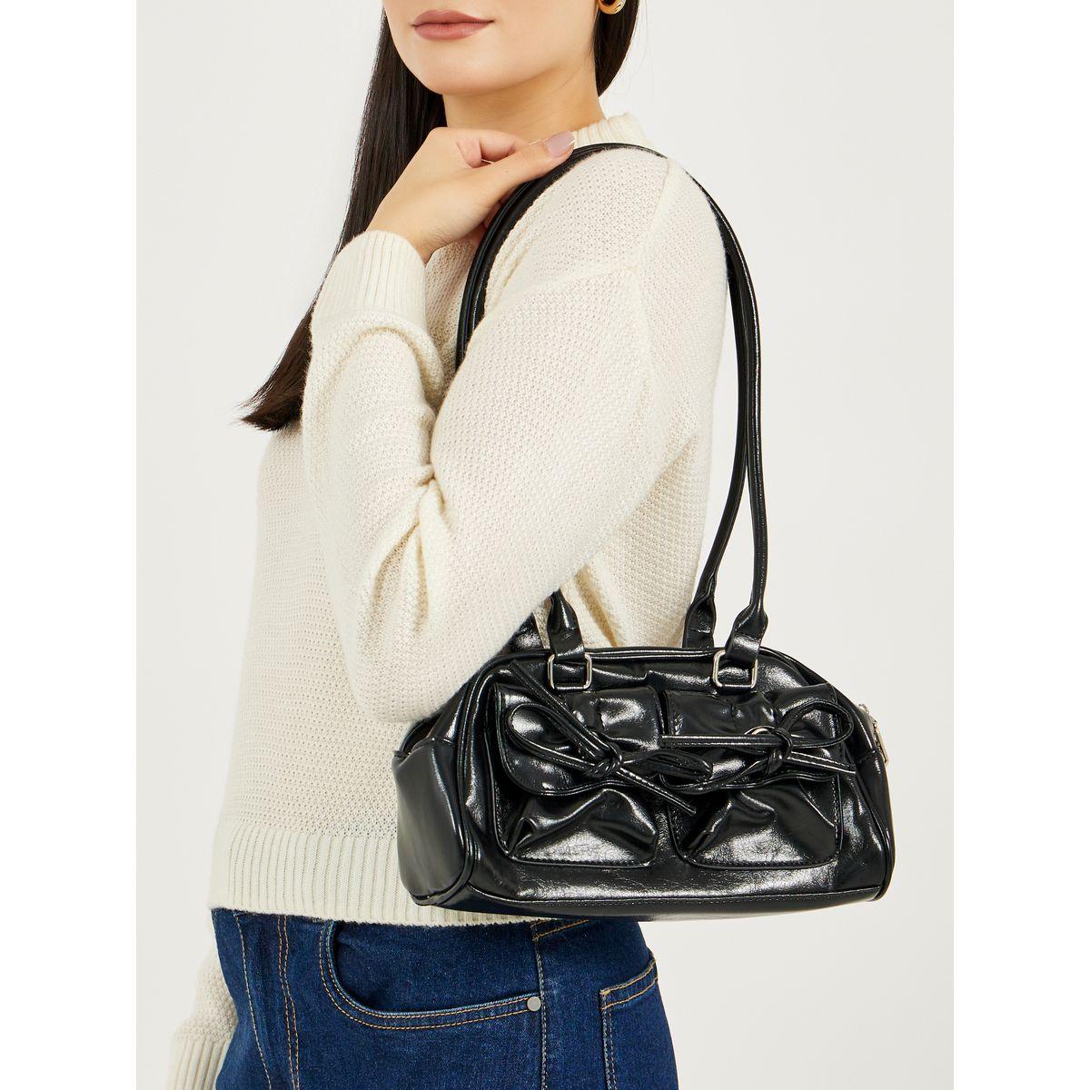Leather Look Bow Detail Shoulder Bag with Top Handle-women-bagsandwallets-handbags-image-2