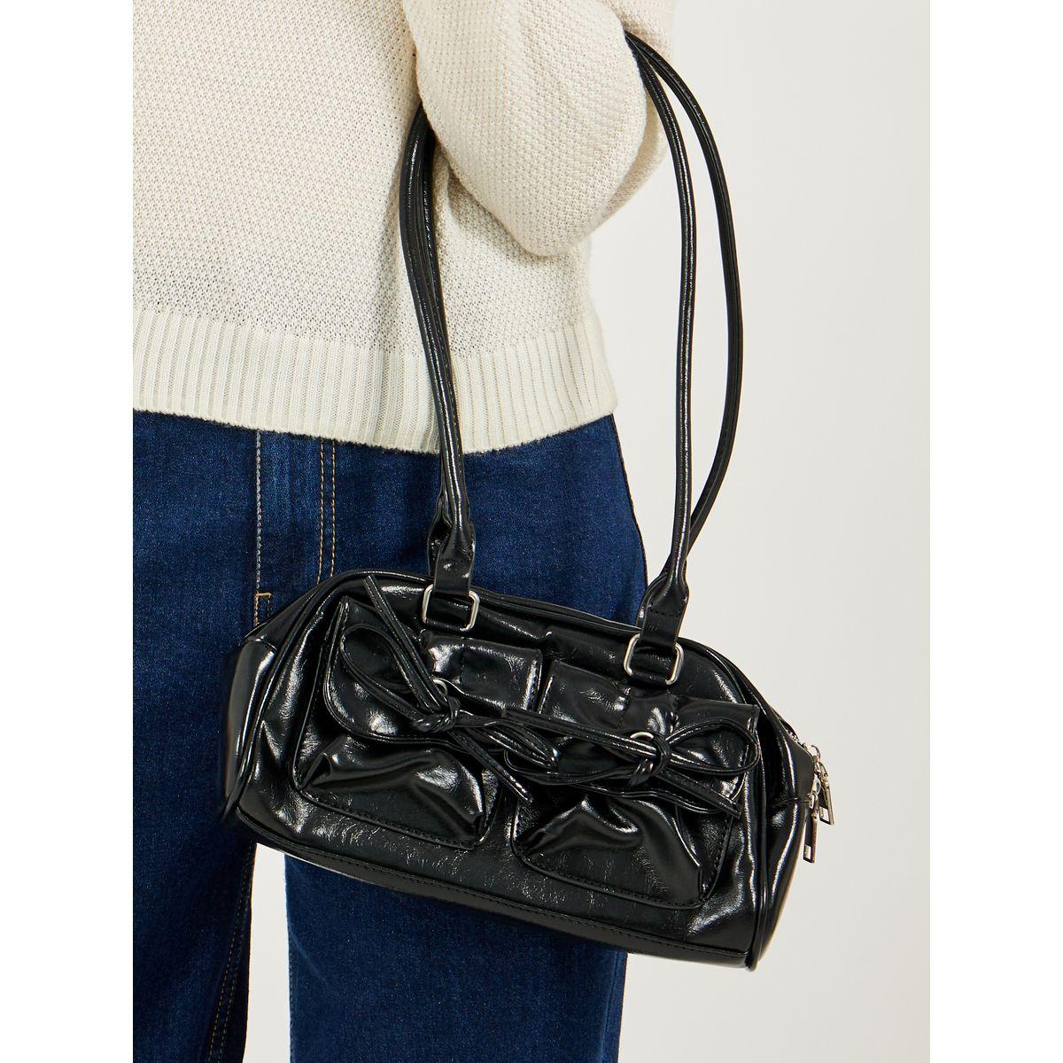 Leather Look Bow Detail Shoulder Bag with Top Handle-women-bagsandwallets-handbags-image-3