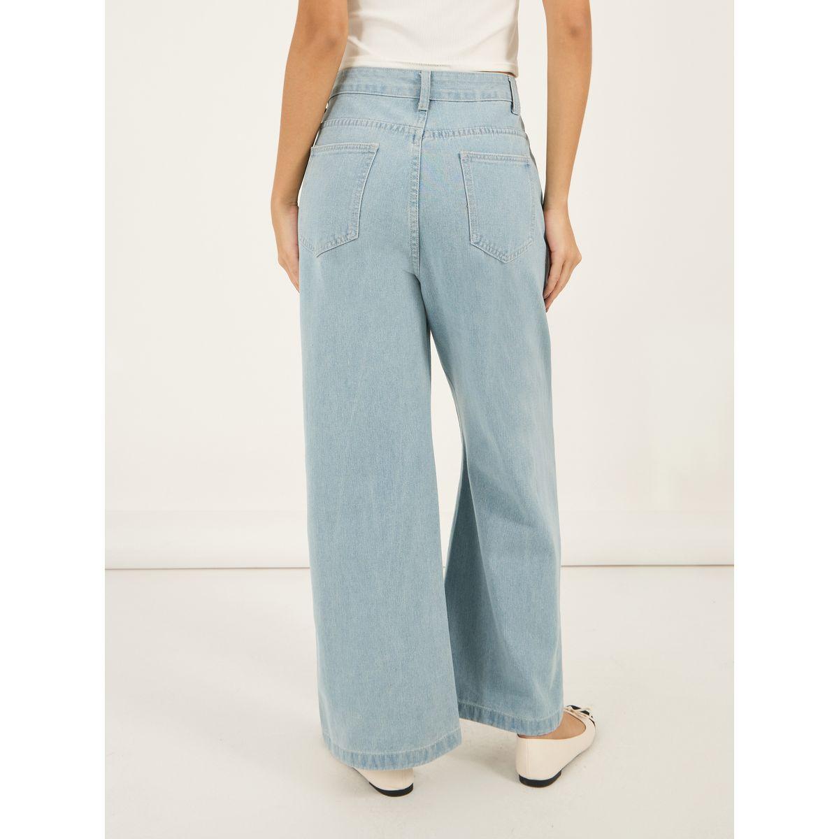 جينز بخصر عالي وأرجل واسعة مع تفاصيل ممزقة-women-clothing-bottoms-jeans-image-4