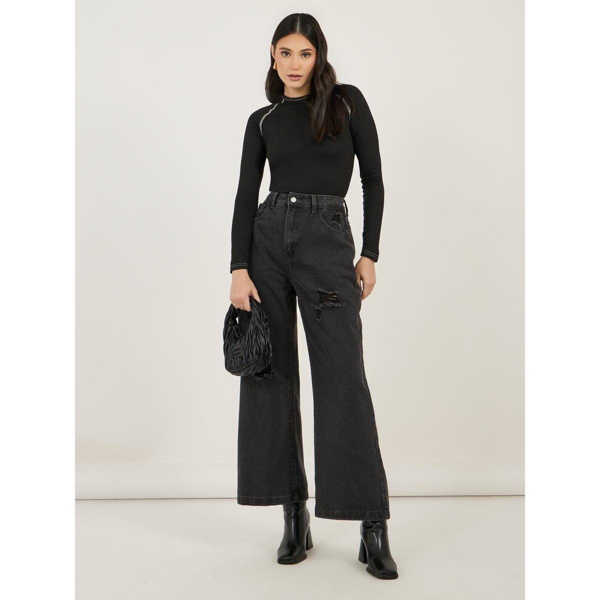 جينز بخصر عالي وأرجل واسعة مع تفاصيل ممزقة-women-clothing-bottoms-jeans-image-1