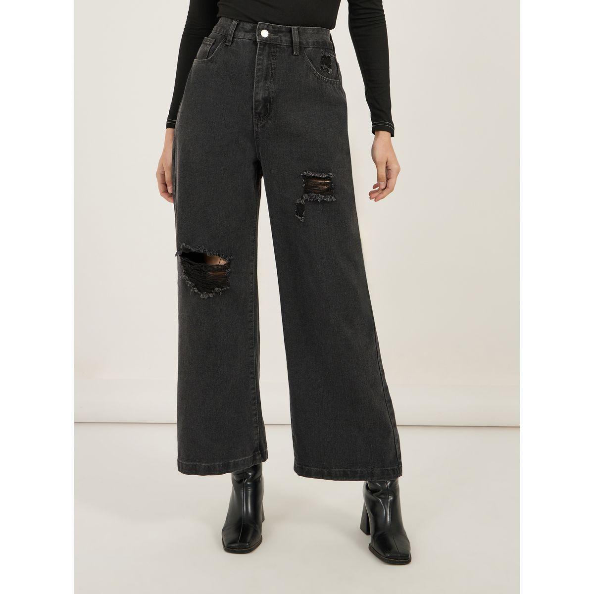 جينز بخصر عالي وأرجل واسعة مع تفاصيل ممزقة-women-clothing-bottoms-jeans-image-2