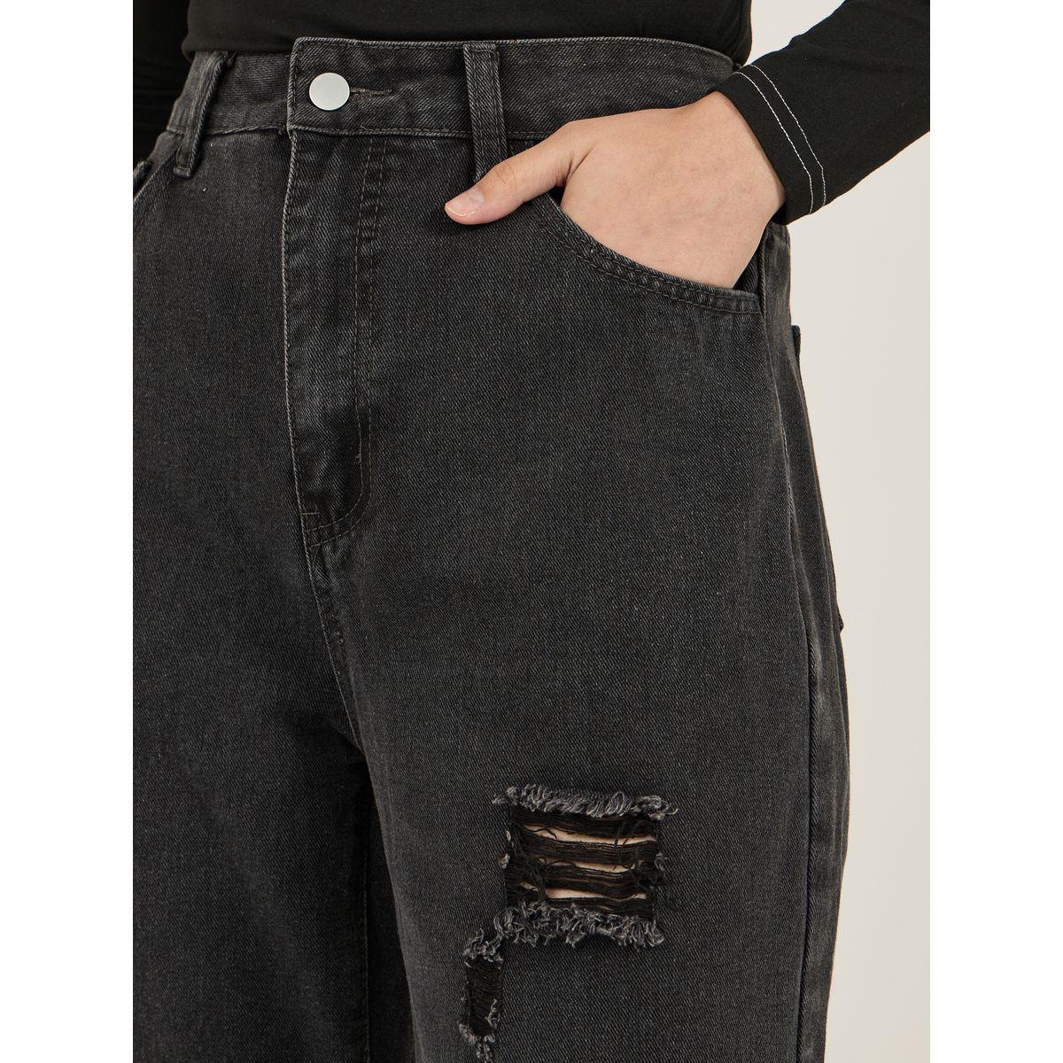 جينز بخصر عالي وأرجل واسعة مع تفاصيل ممزقة-women-clothing-bottoms-jeans-image-3