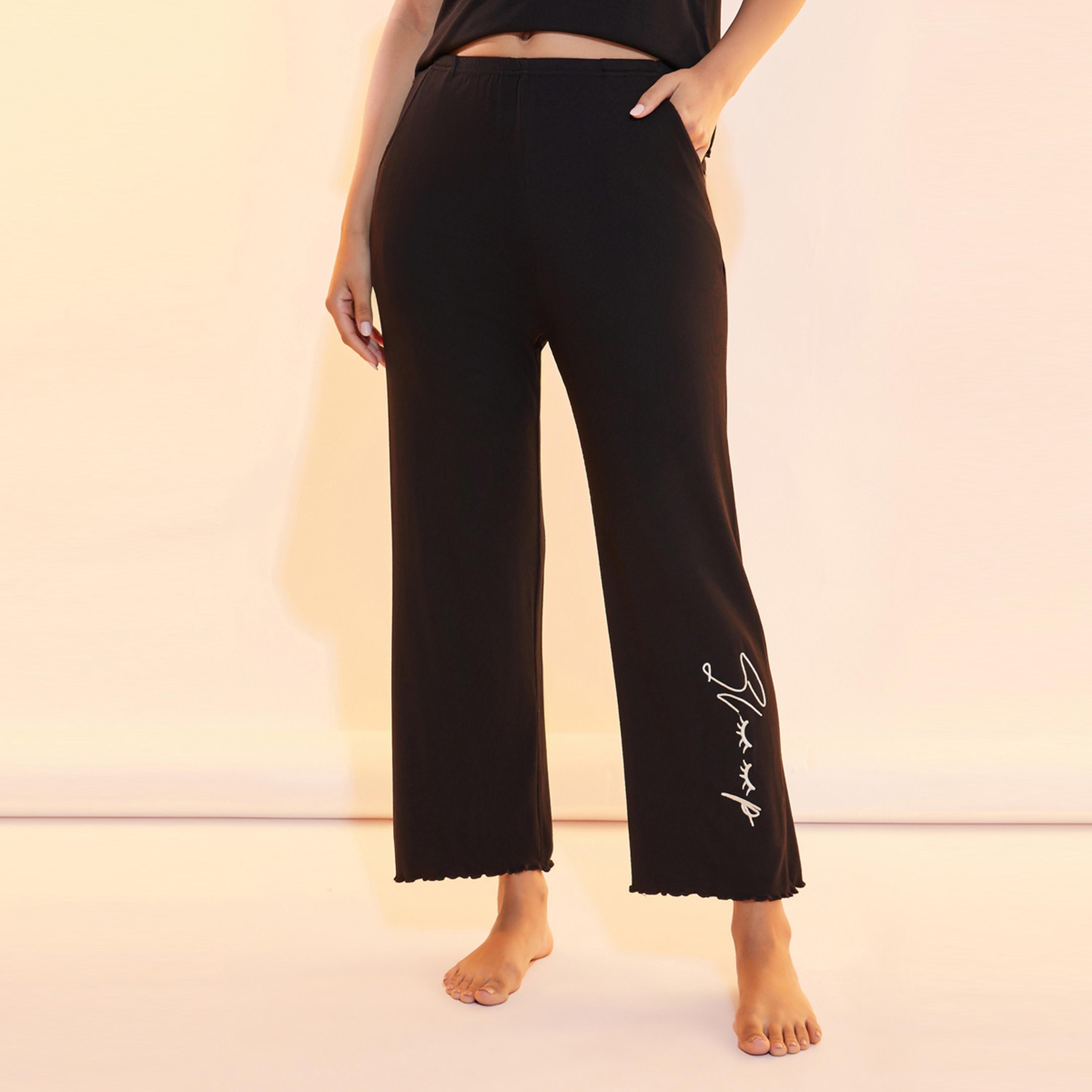 Take Two Embroidered Slogan Round Neck T-Shirt and Trousers Pyjama Set-women-clothing-nightwear-pyjamas-longsets-image-5