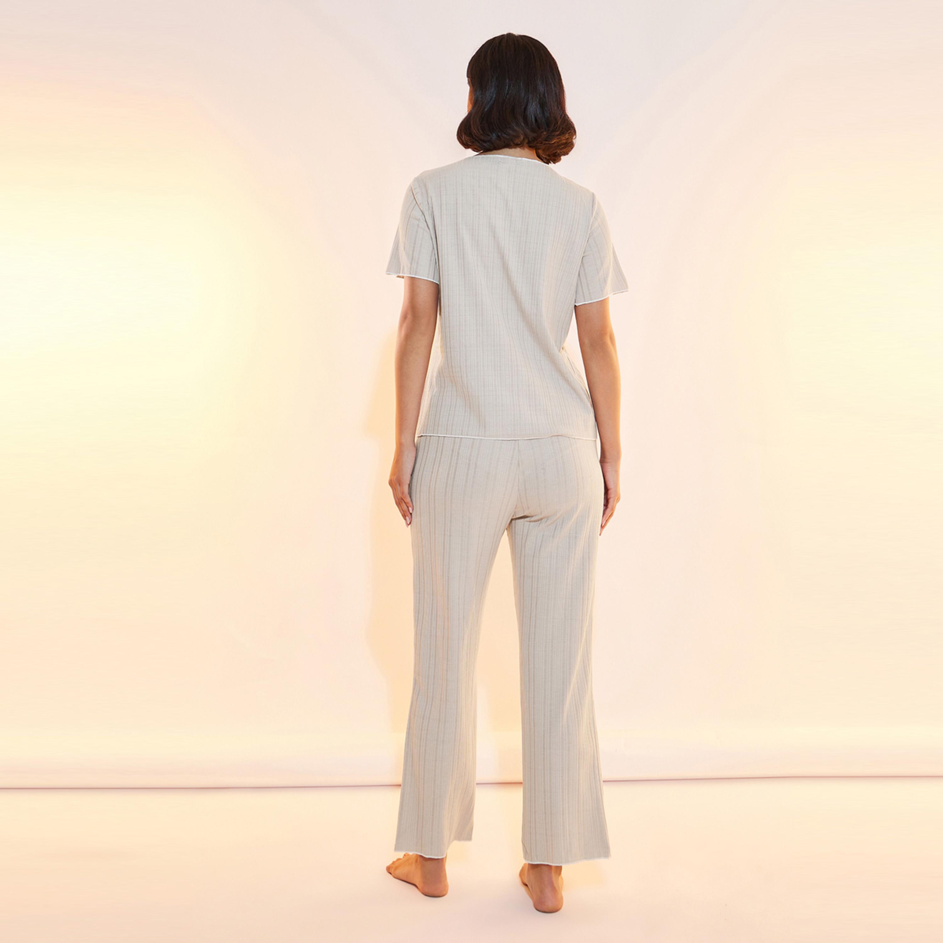 Take Two Textured Round Neck T-Shirt & Pyjama Set-women-clothing-nightwear-pyjamas-longsets-image-4