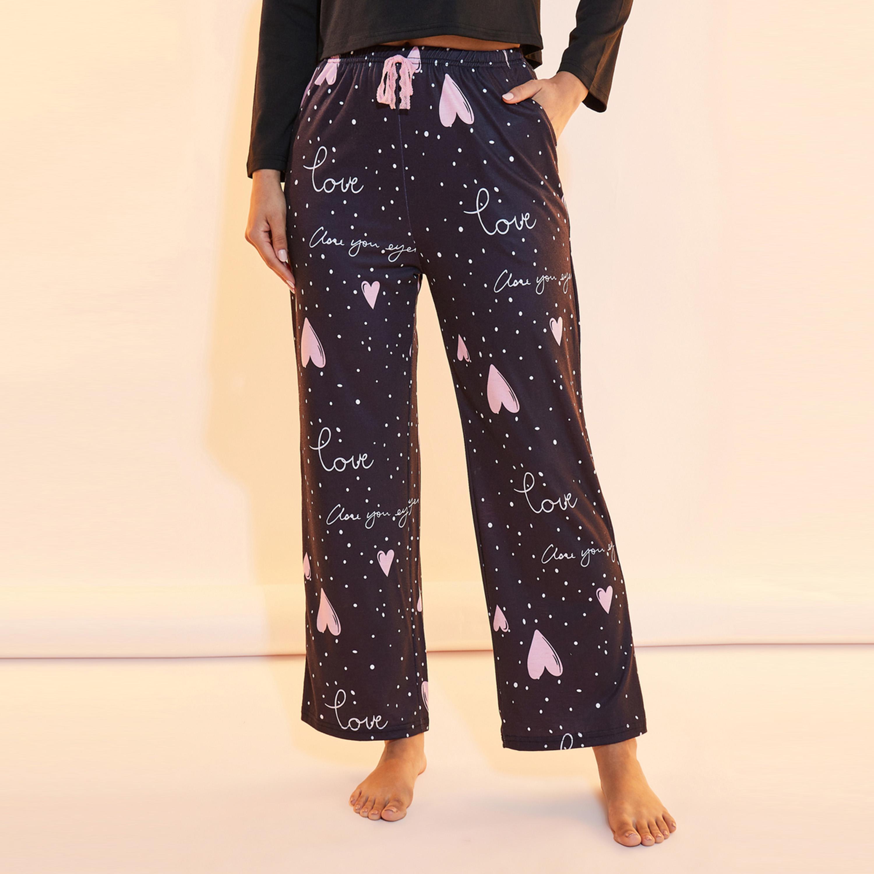 Take Two Slogan Print Round Neck T-Shirt & Trousers Pyjama Set-women-clothing-nightwear-pyjamas-longsets-image-5