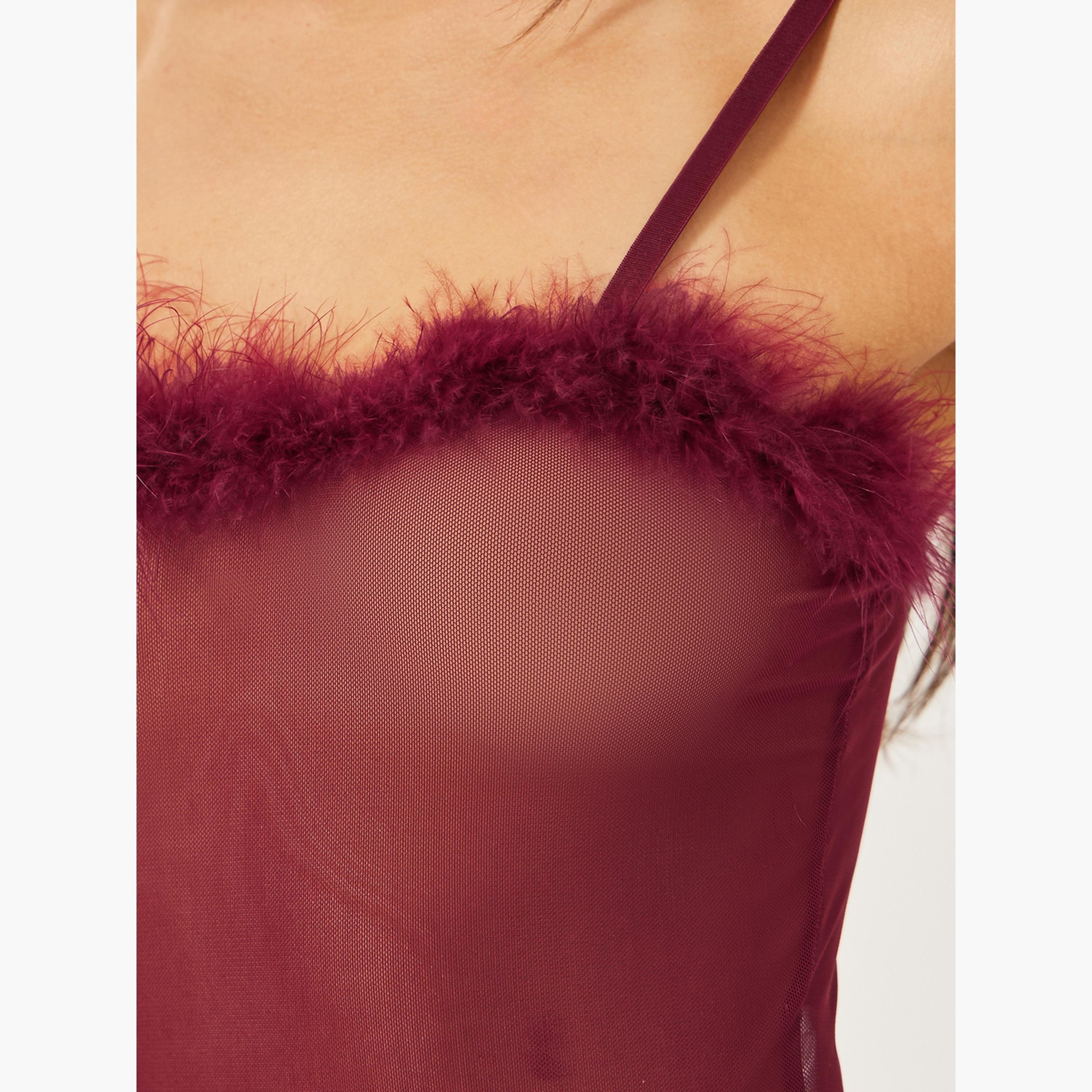 ستايلي - بدلة جسم شبكية مزينة بالريش-women-clothing-lingerie-corsets-image-3