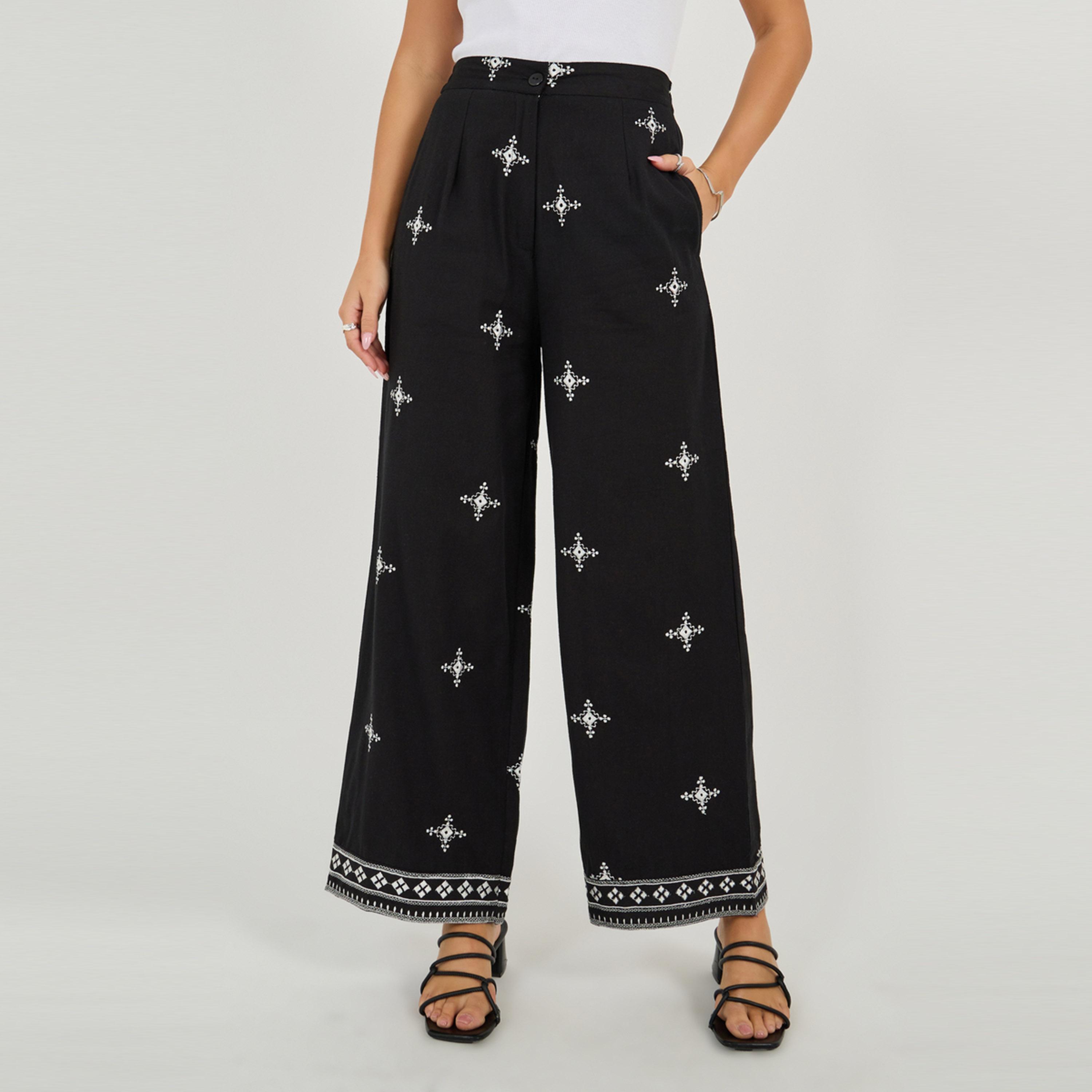ستايلي - بنطال بقصّة مستقيمة ونمط مطرز-women-clothing-bottoms-trousers-image-2