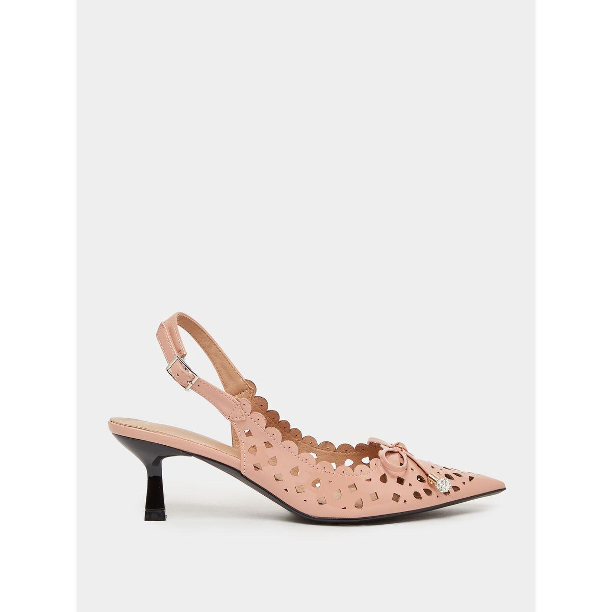 Bow Accent Pointed Toe Slingback Shoes-women-shoes-heels-image-1