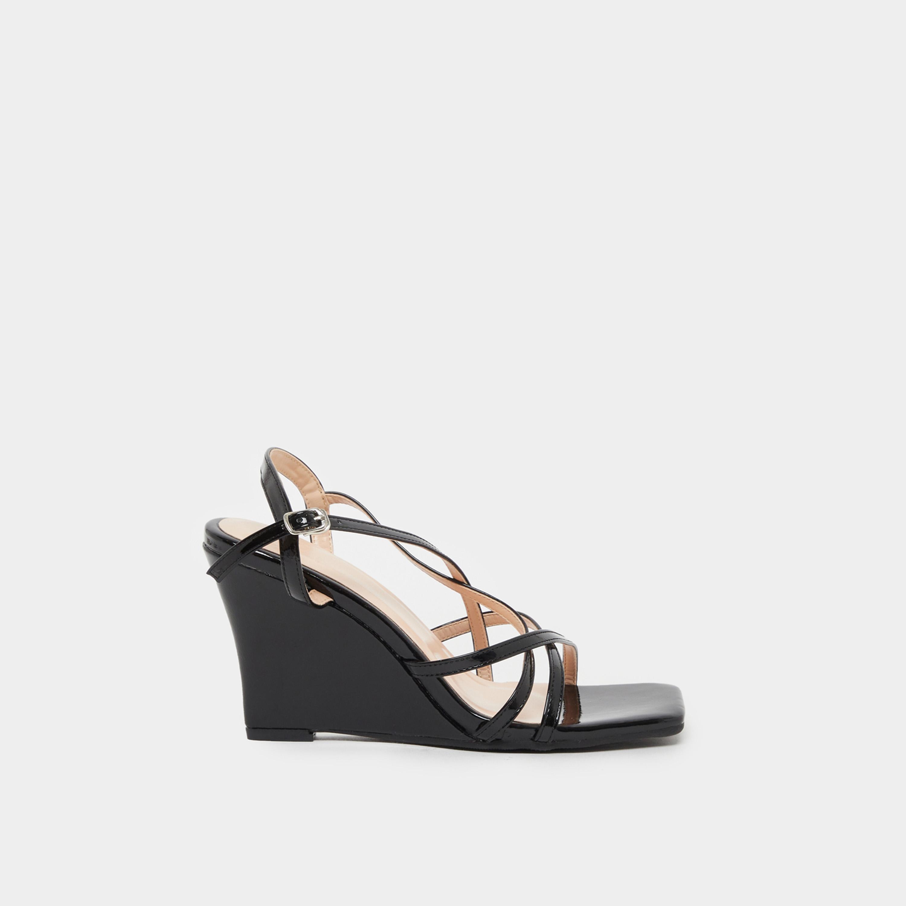 Styli Plain Strappy Wedge Heel Sandals-women-shoes-sandals-heeled-image-1