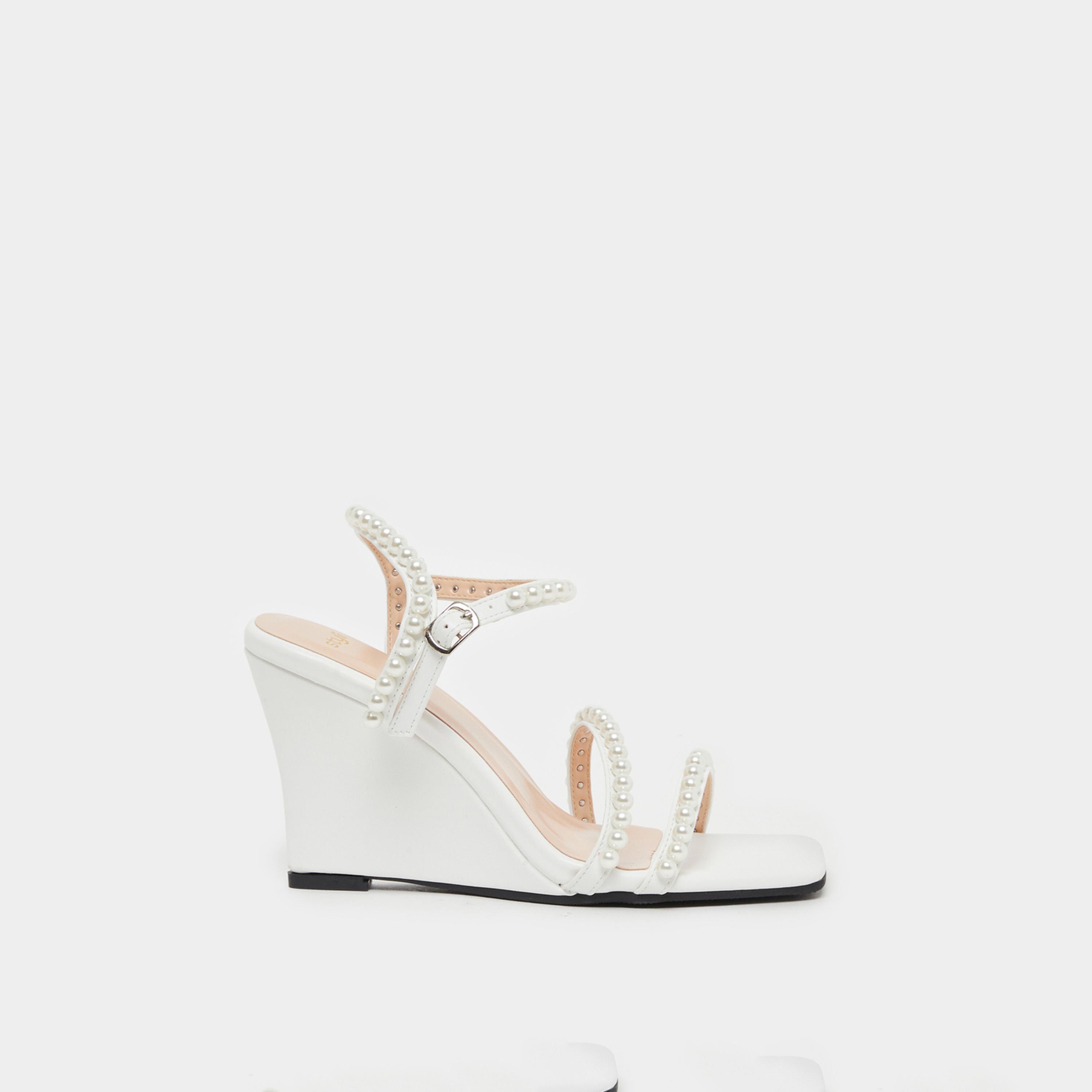 Styli Pearl Embellished Ankle Strap Wedge Heel Sandals-women-shoes-heels-image-1