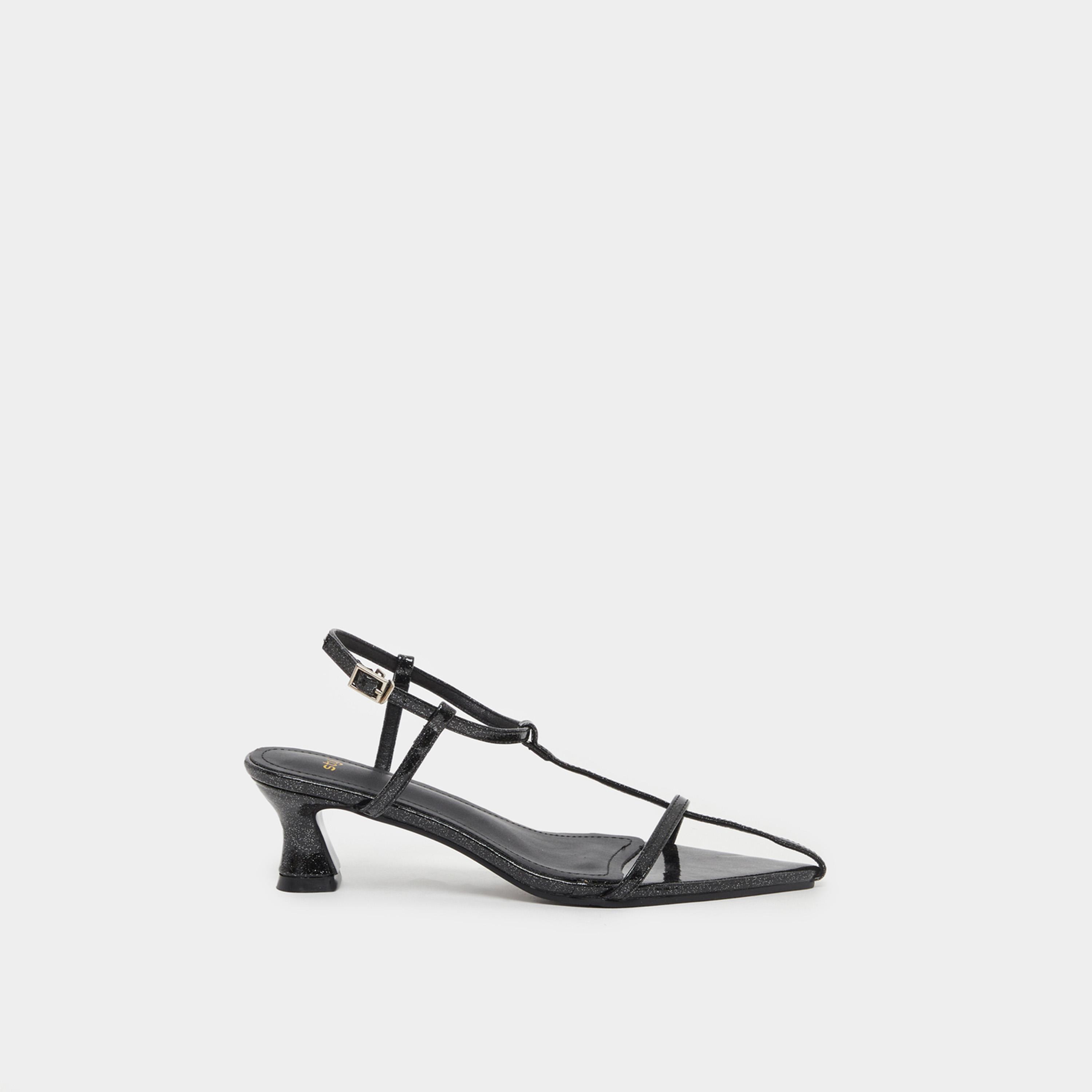 Styli Glittered Pointed Toe Kitten Heel Sandals-women-shoes-sandals-heeled-image-1