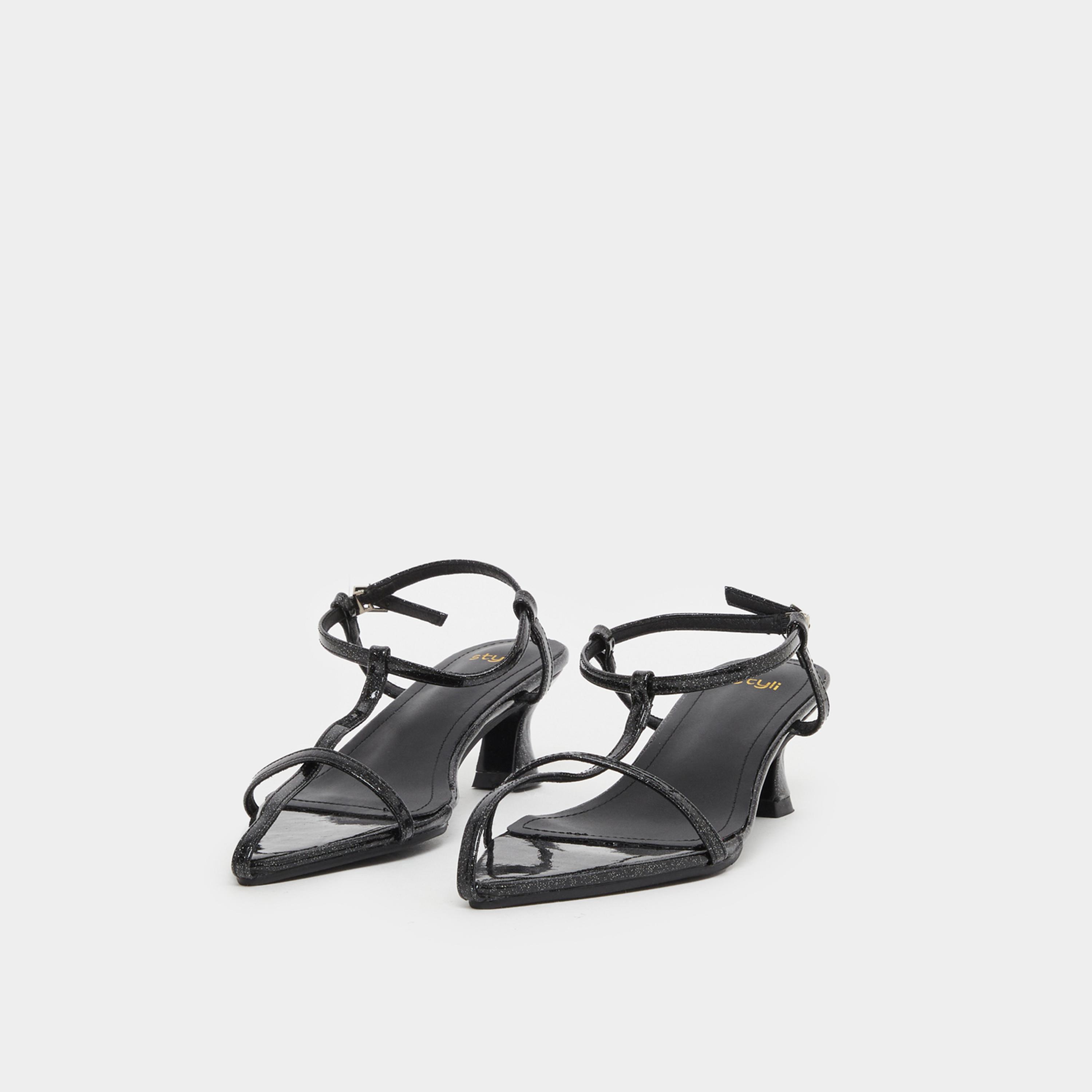 Styli Glittered Pointed Toe Kitten Heel Sandals-women-shoes-sandals-heeled-image-2