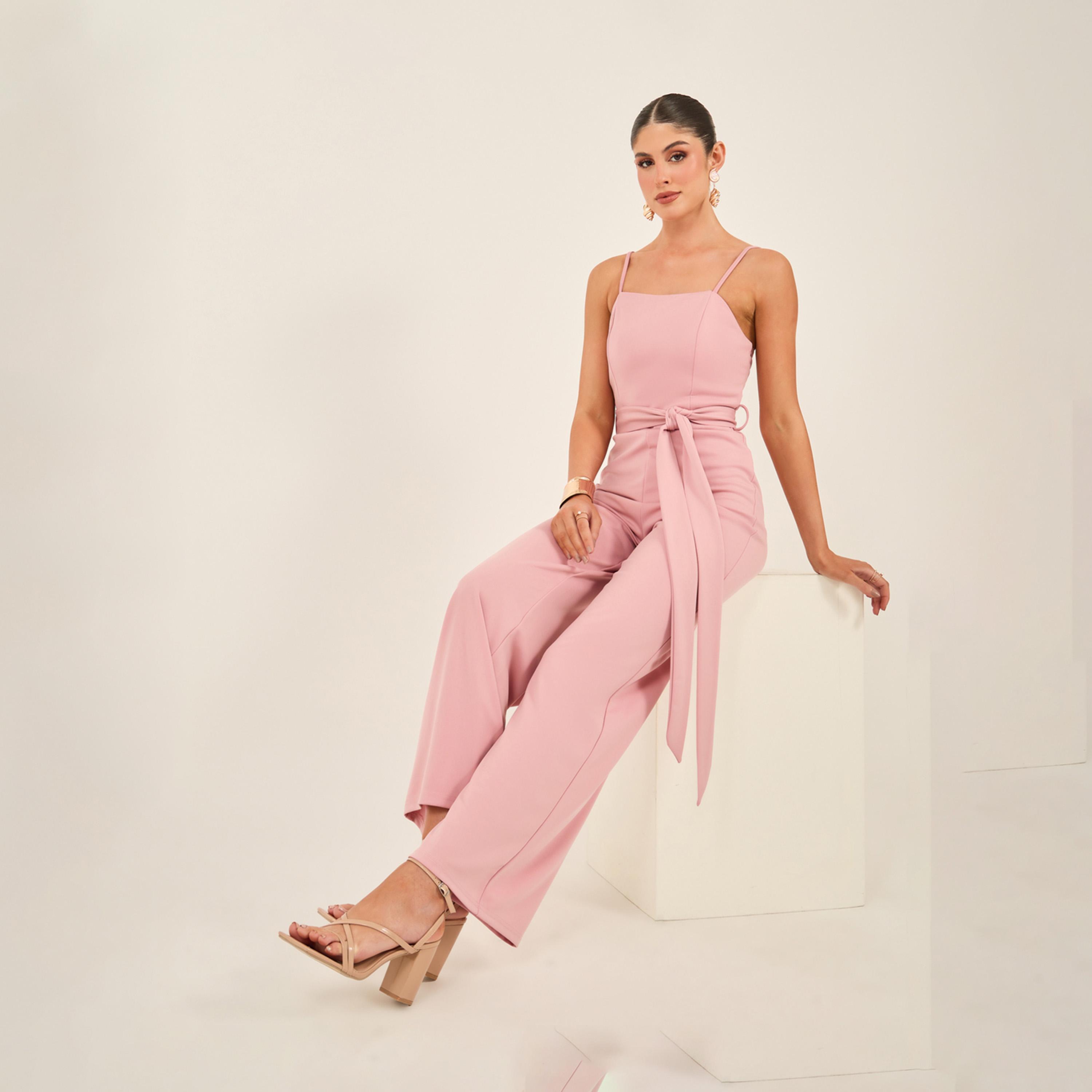 Styli Solid Strappy Wide Leg Jumpsuit With Waist Tie-Up Detail-women-clothing-jumpsuits-image-1