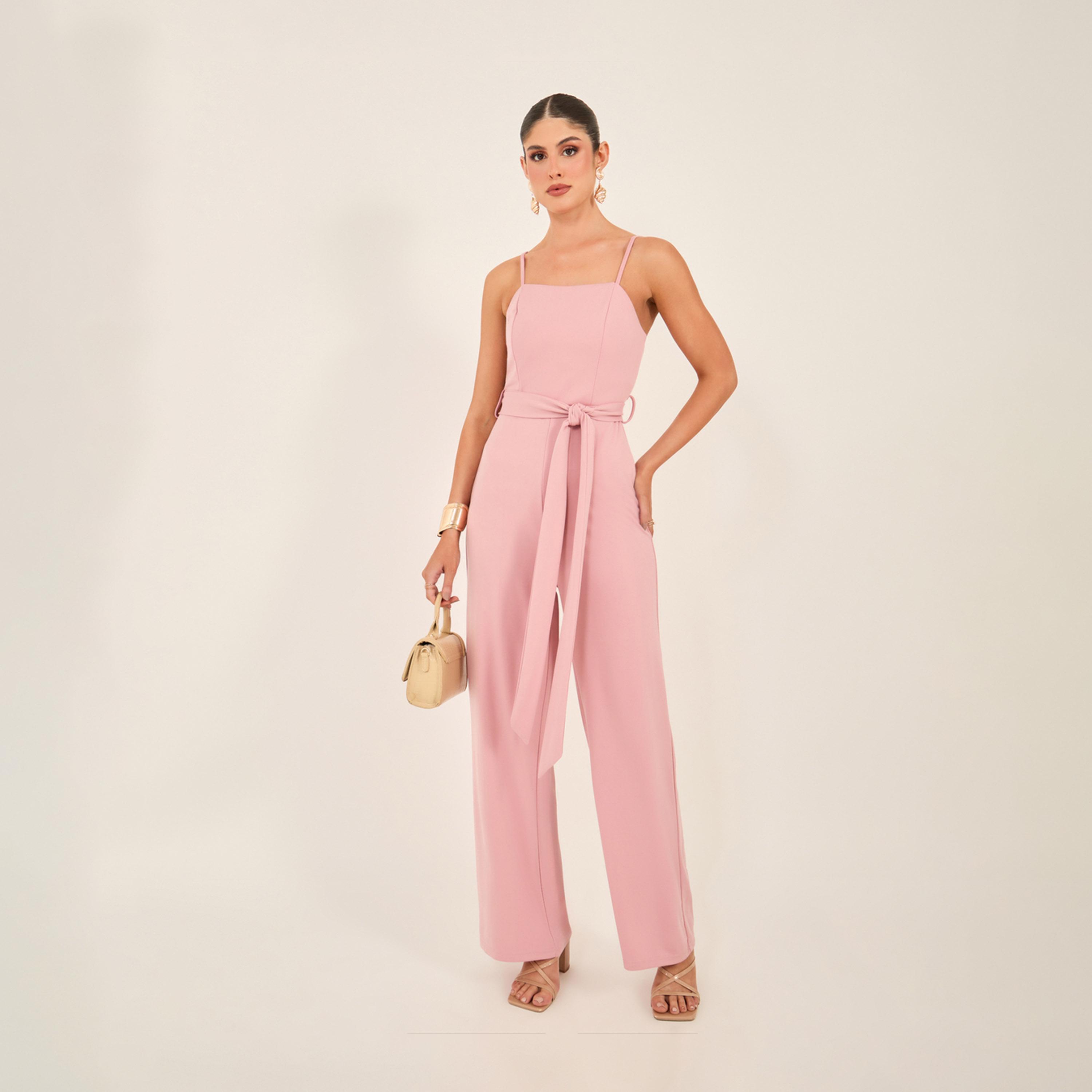 Styli Solid Strappy Wide Leg Jumpsuit With Waist Tie-Up Detail-women-clothing-jumpsuits-image-2