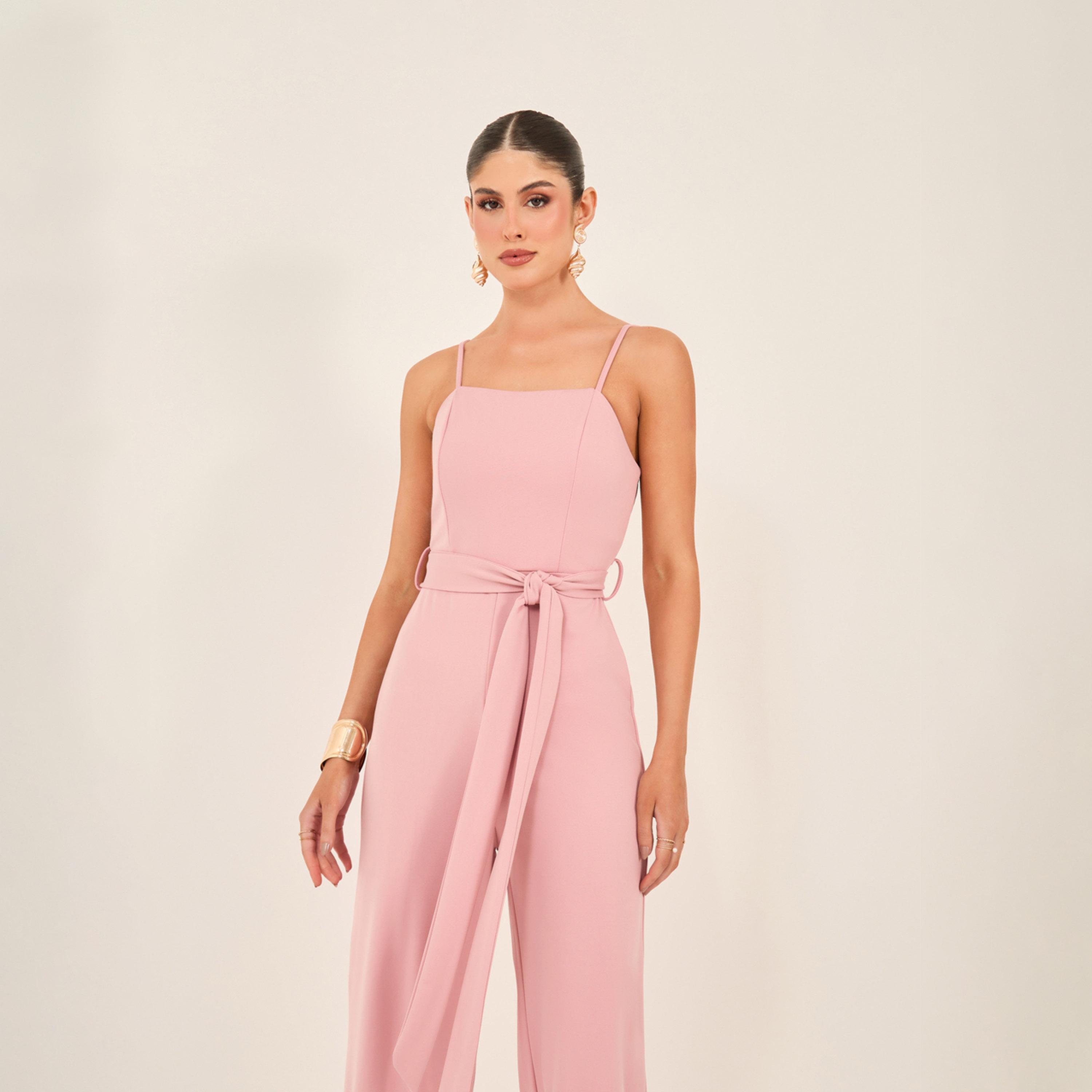 Styli Solid Strappy Wide Leg Jumpsuit With Waist Tie-Up Detail-women-clothing-jumpsuits-image-3