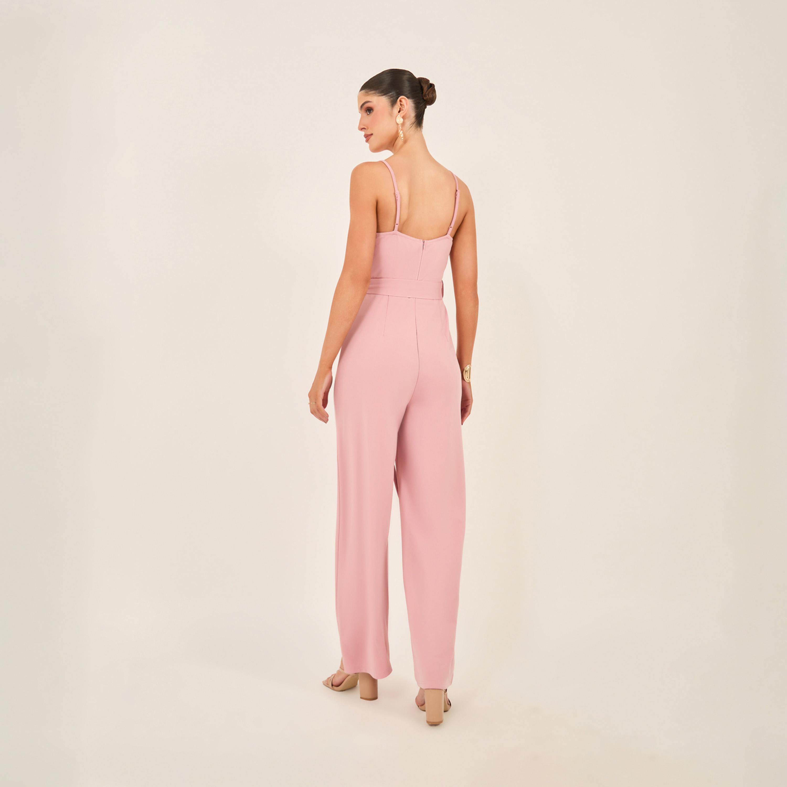Styli Solid Strappy Wide Leg Jumpsuit With Waist Tie-Up Detail-women-clothing-jumpsuits-image-5