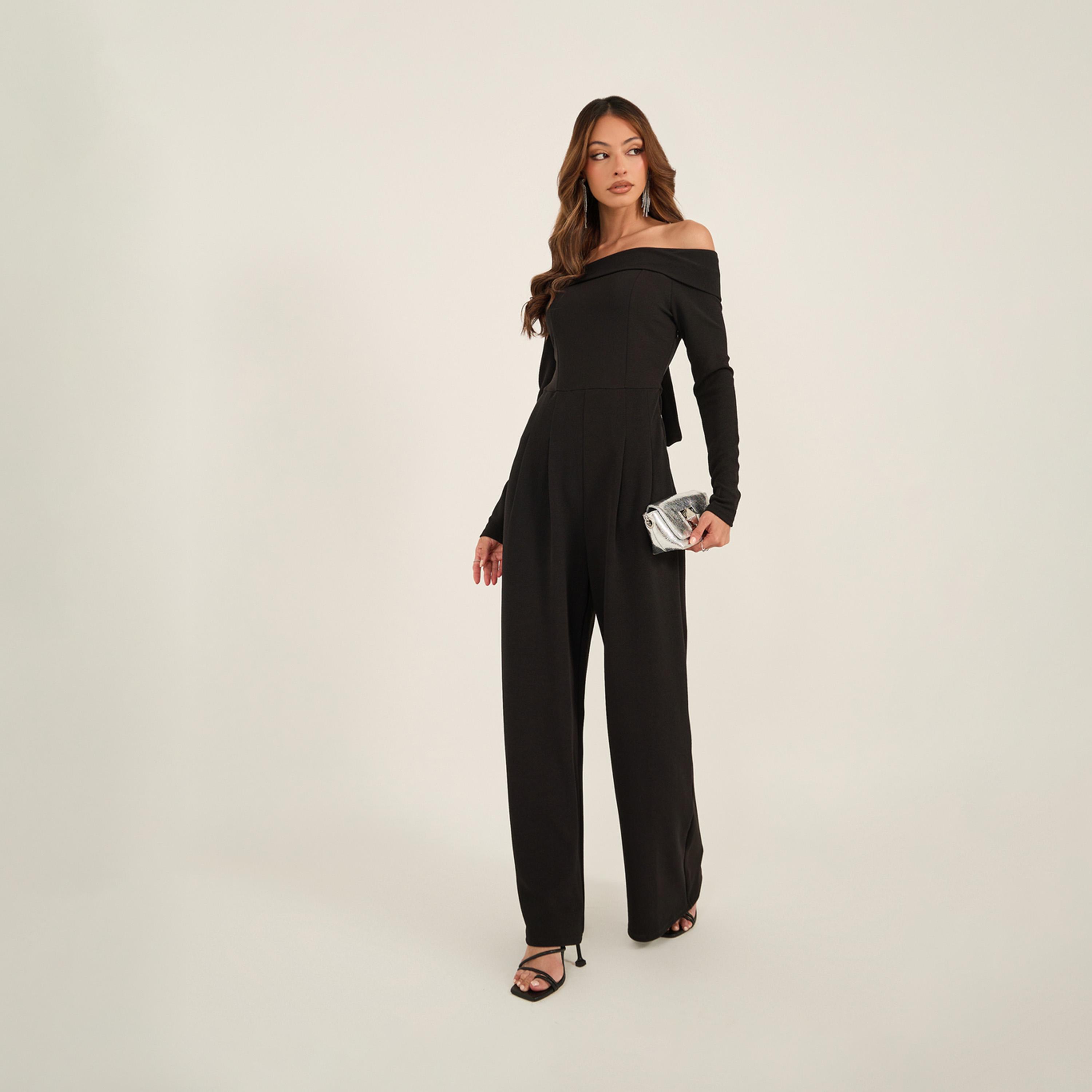 Styli Solid Bardot Neckline Wide Leg Jumpsuit-women-clothing-jumpsuits-image-1