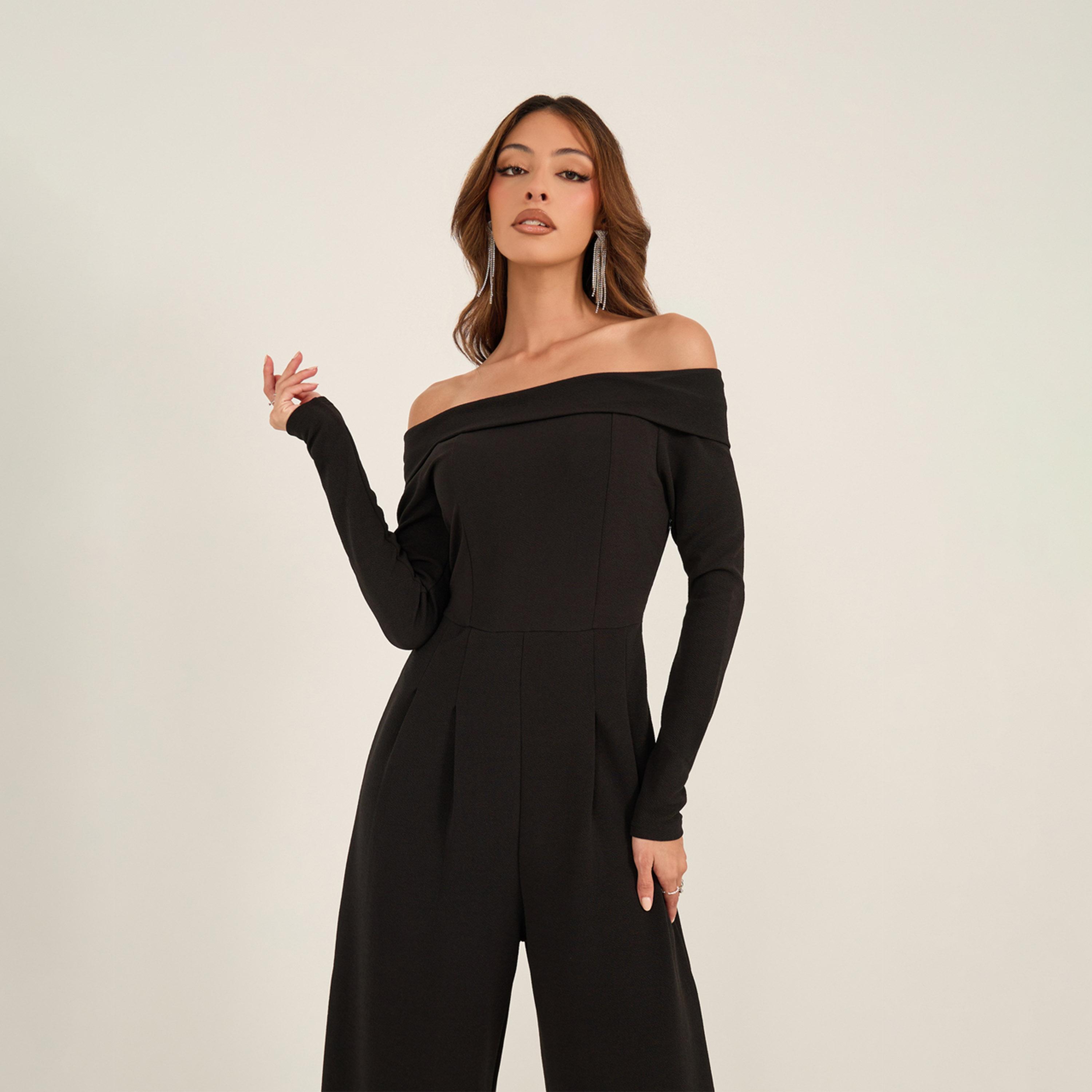 Styli Solid Bardot Neckline Wide Leg Jumpsuit-women-clothing-jumpsuits-image-2