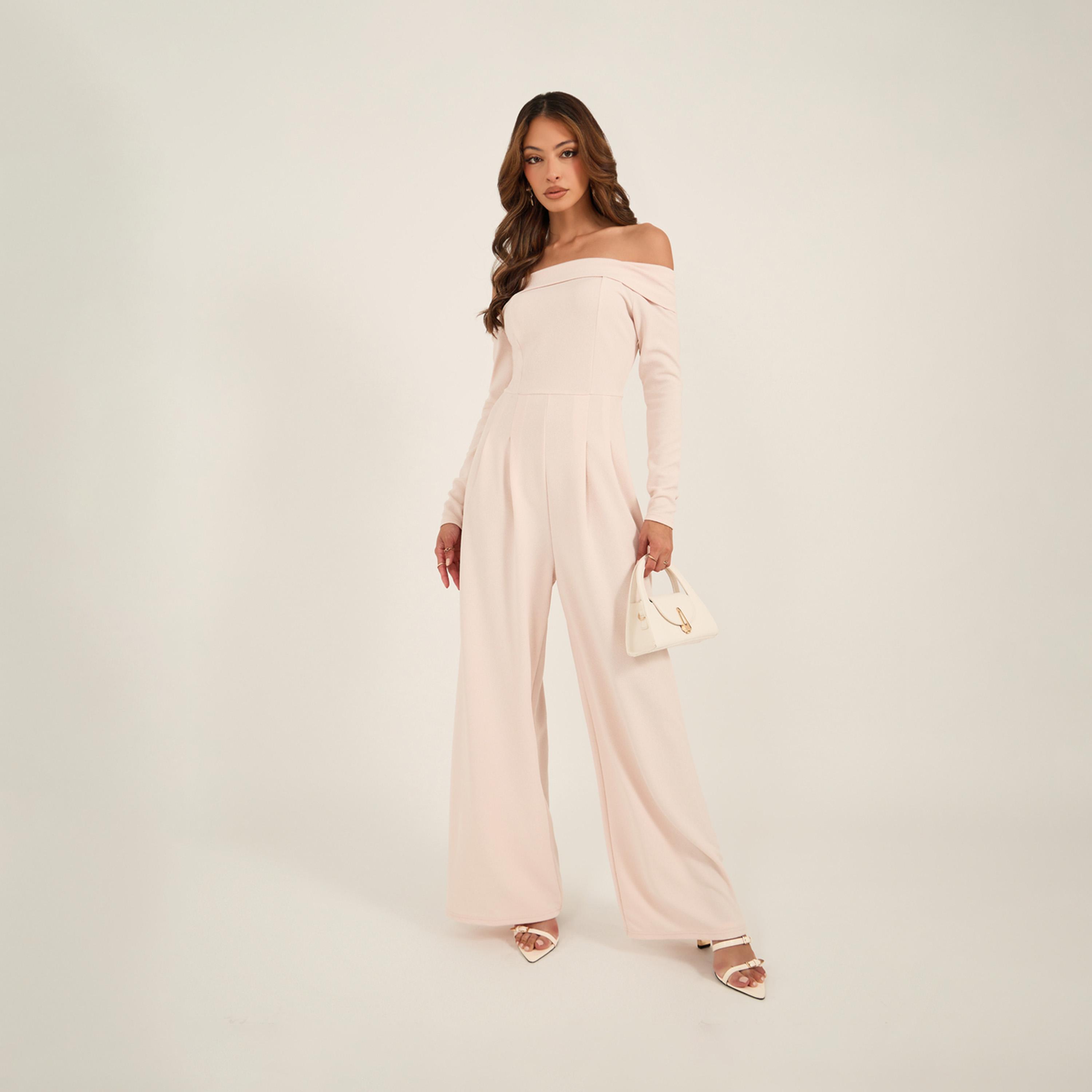Styli Solid Bardot Neckline Wide Leg Jumpsuit-women-clothing-jumpsuits-image-1