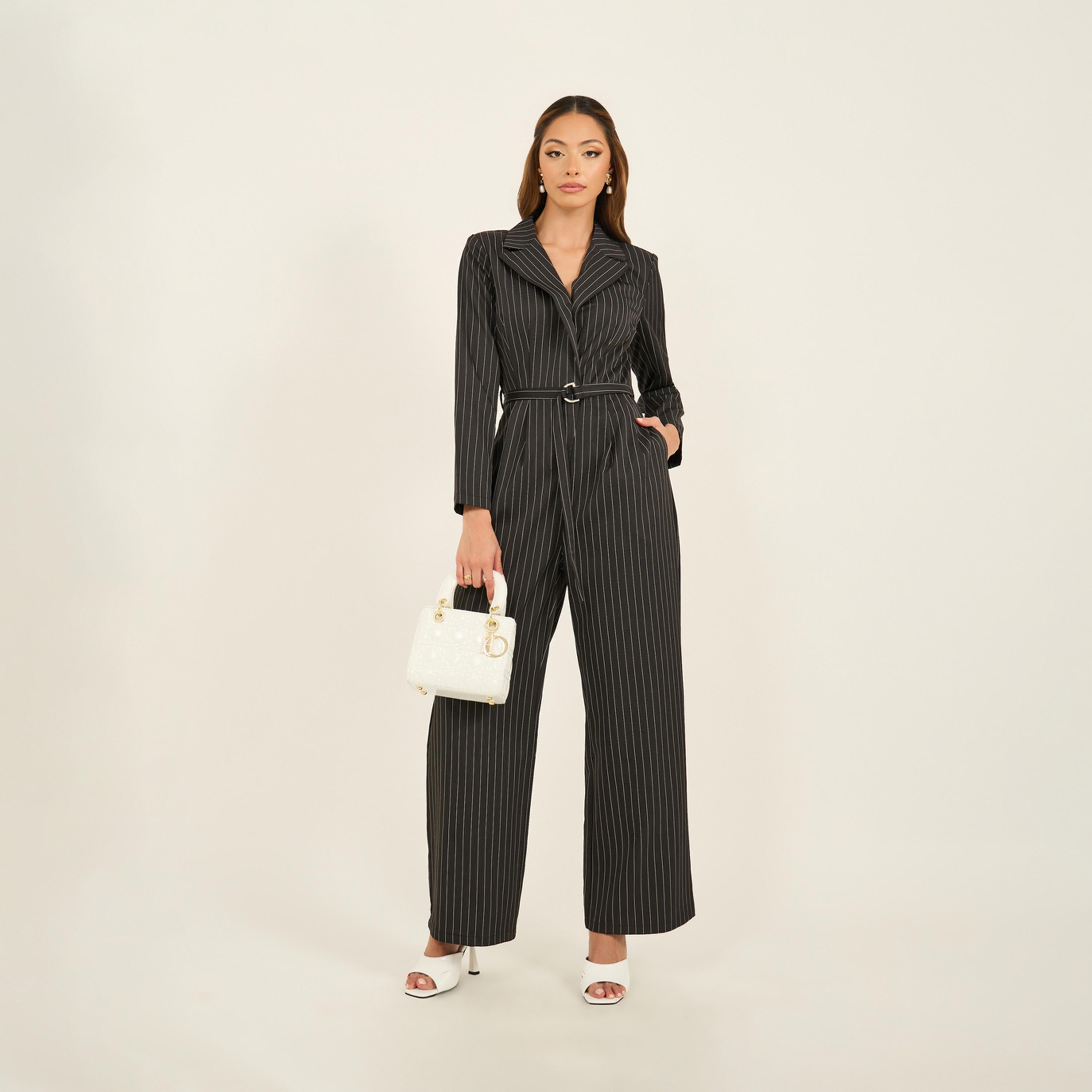 ستايلي - جمبسوت مخطط بقصّة ساق واسعة مع حزام-women-clothing-jumpsuits-image-1
