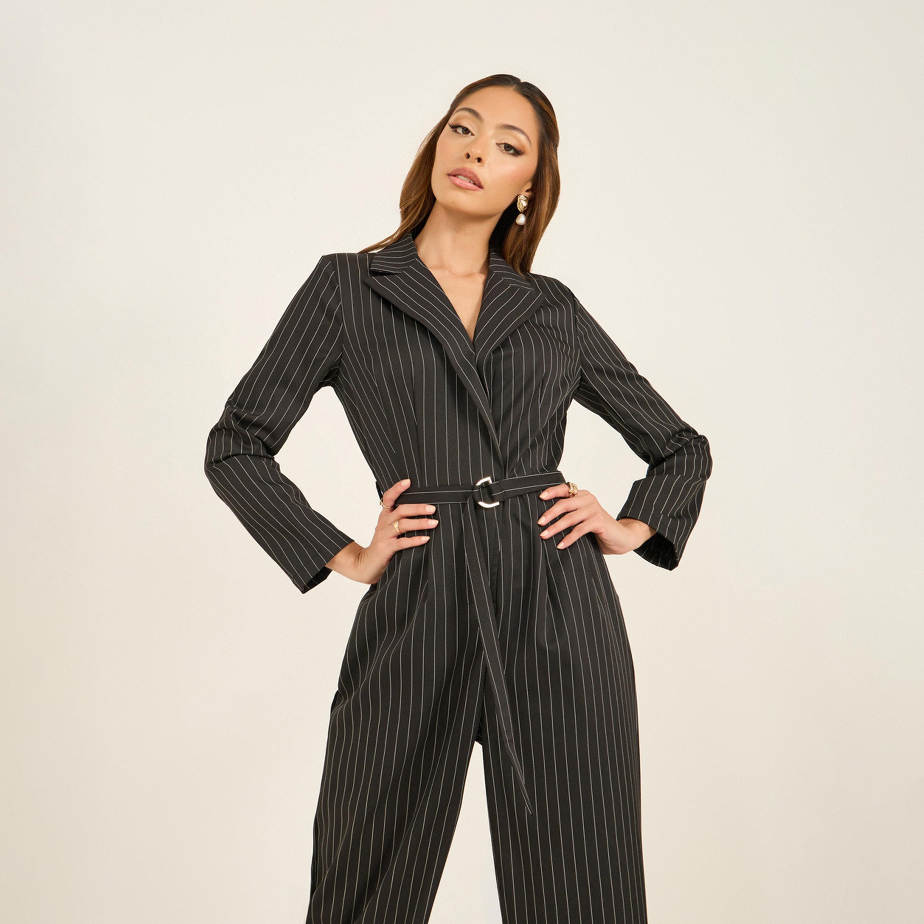 ستايلي - جمبسوت مخطط بقصّة ساق واسعة مع حزام-women-clothing-jumpsuits-image-3