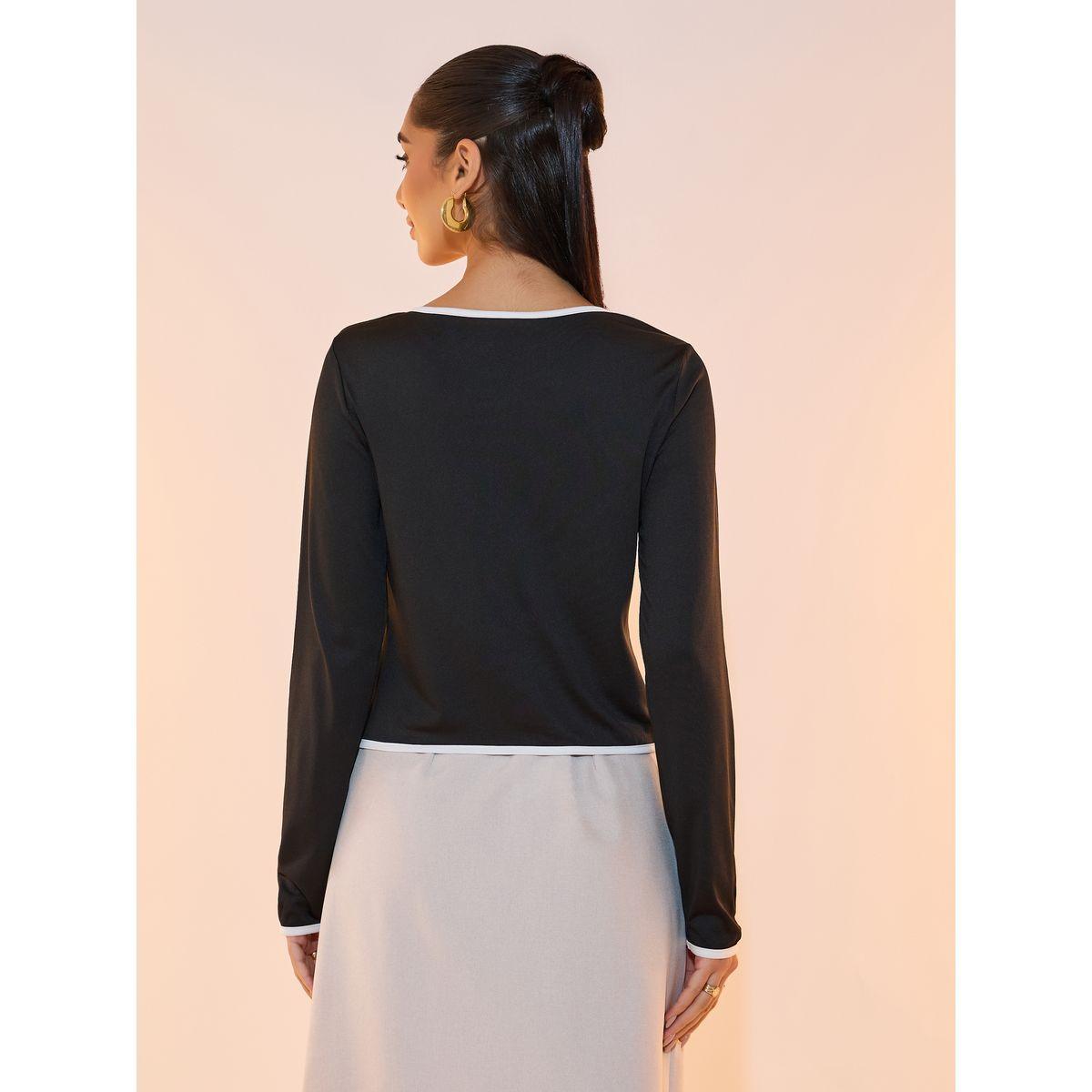 Styli Contrast Edge Long Sleeve Knitted Top-women-clothing-shirtsandblouses-blouses-image-4