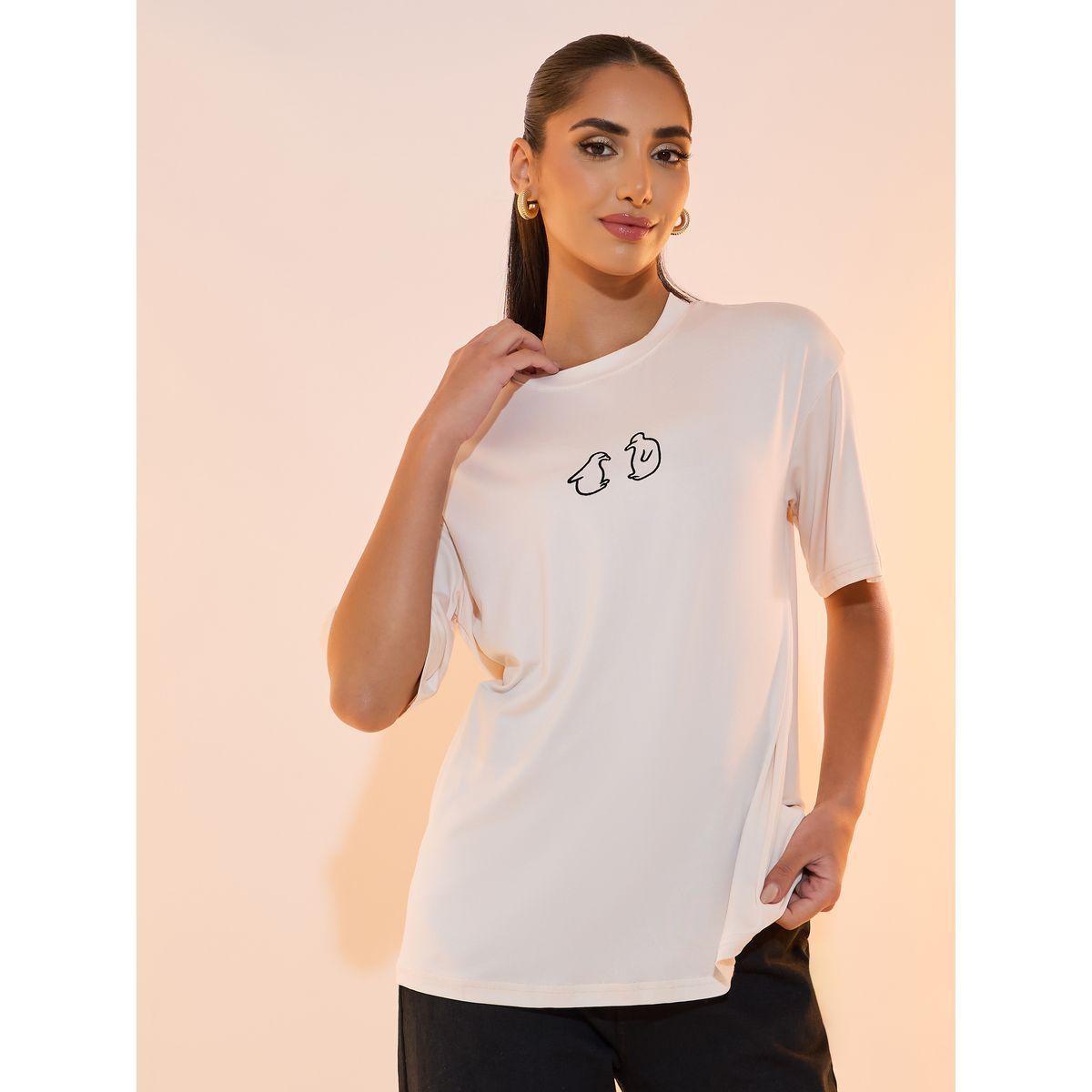 Take Two Solid Round Neck Embroidered T-shirt-women-clothing-tshirts-image-1