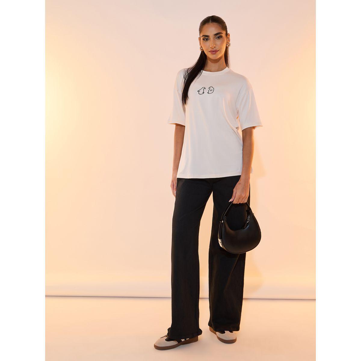 Take Two Solid Round Neck Embroidered T-shirt-women-clothing-tshirts-image-2