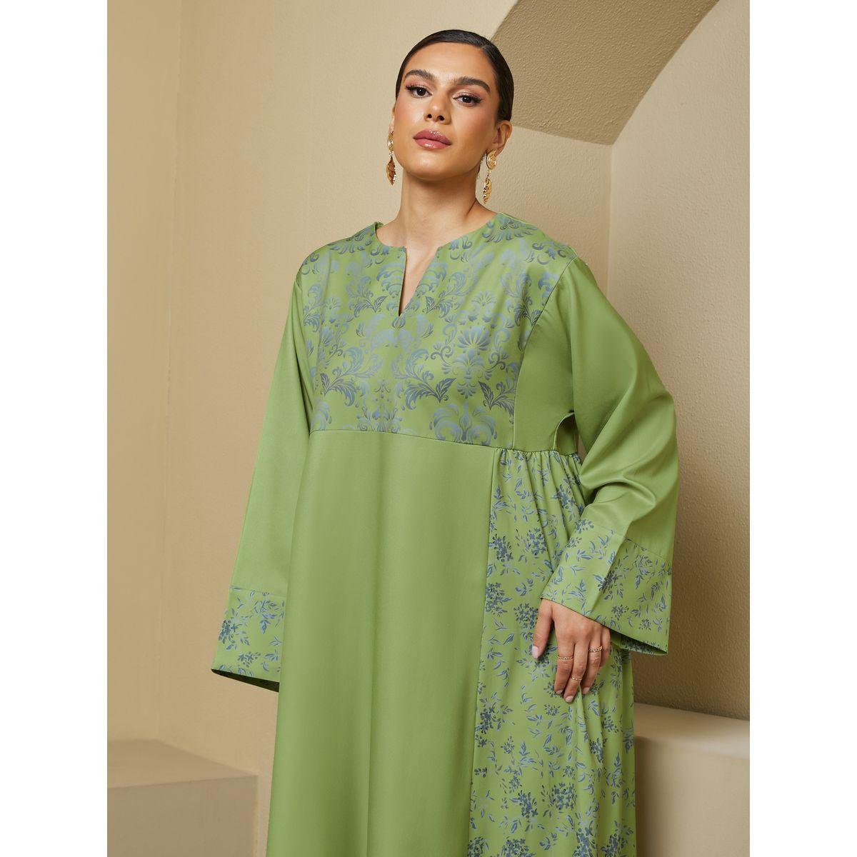 Styli Printed Panel A-Line Notch Neck Jalabiya-women-arabicclothing-jalabiyas-image-4