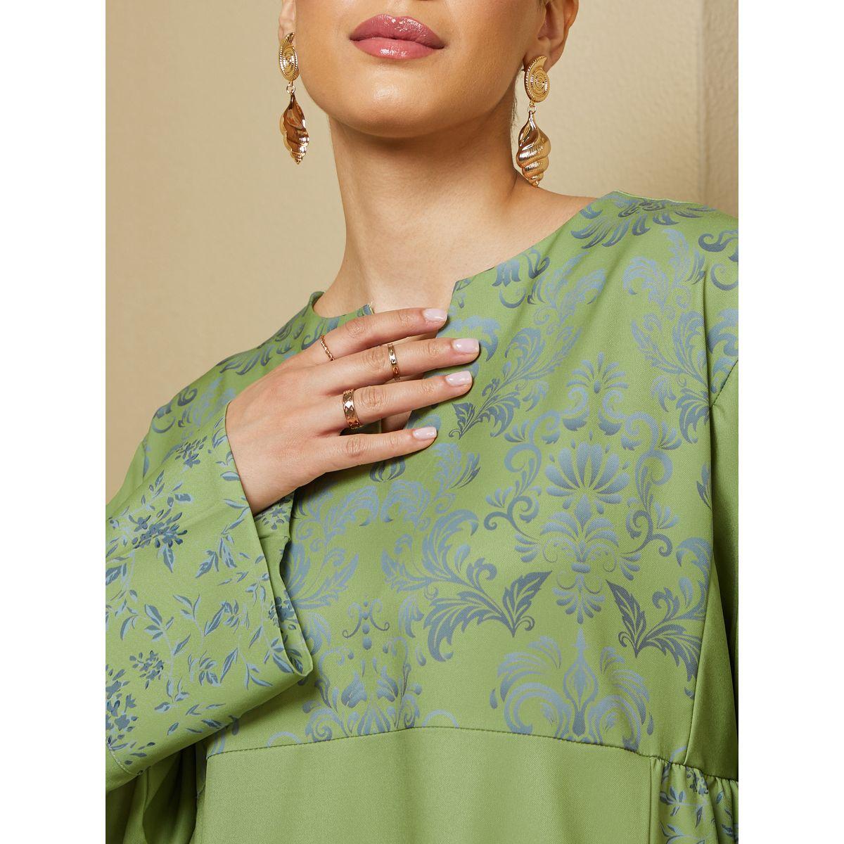 Styli Printed Panel A-Line Notch Neck Jalabiya-women-arabicclothing-jalabiyas-image-5