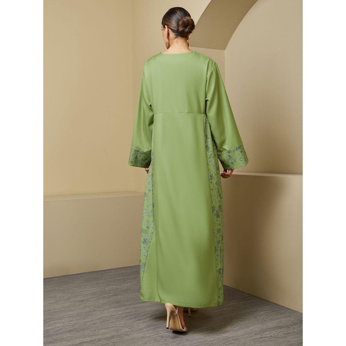 Styli Printed Panel A-Line Notch Neck Jalabiya-women-arabicclothing-jalabiyas-image-6