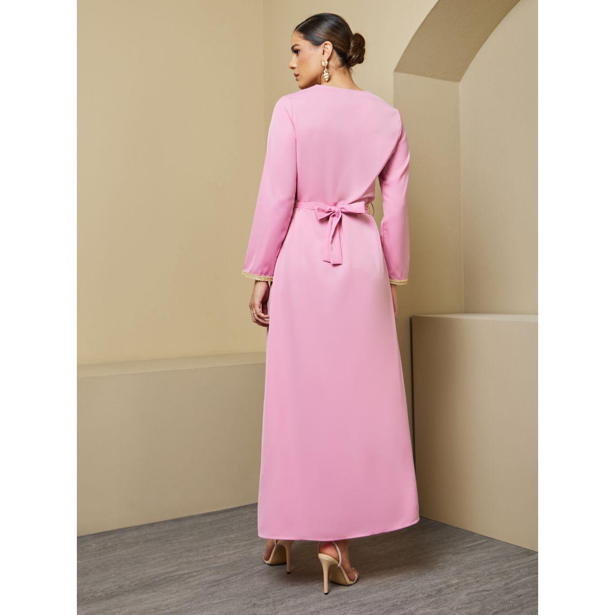 Styli A-Line Front Slit Belted Kaftan with Lace Detail-women-arabicclothing-kaftan-image-5