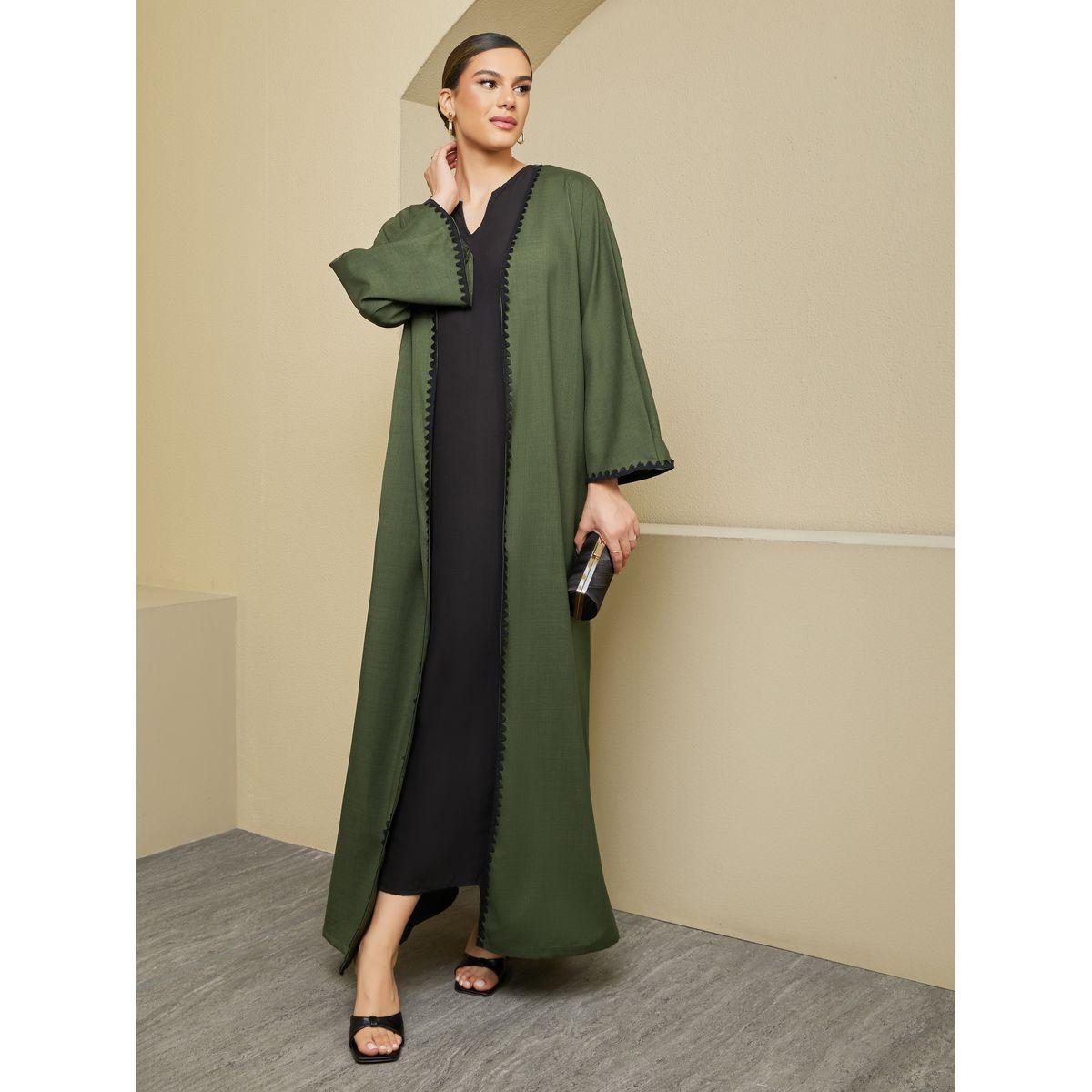 Styli Regular Fit Abaya with Lace Trims Detail-women-arabicclothing-abayas-image-1