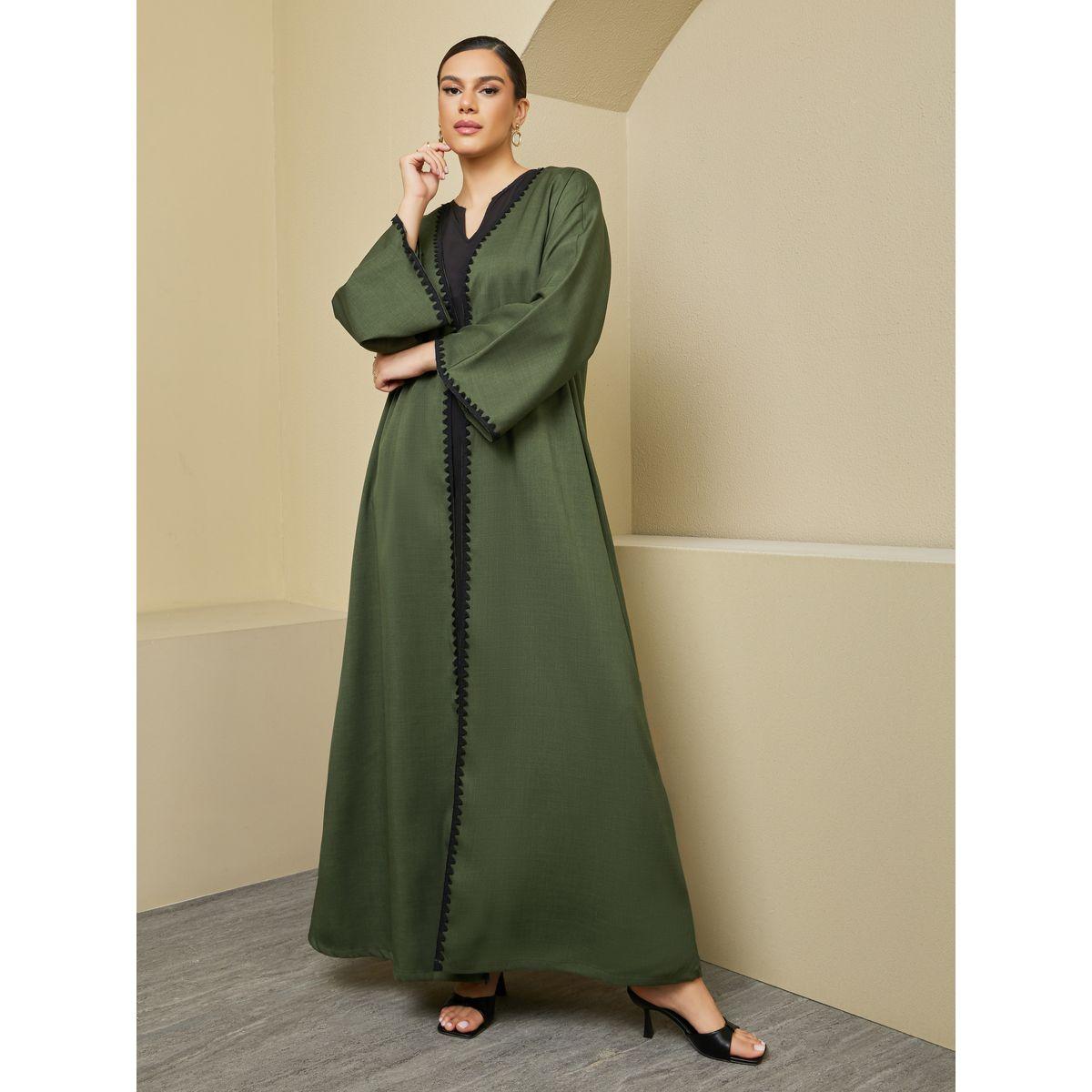 Styli Regular Fit Abaya with Lace Trims Detail-women-arabicclothing-abayas-image-2